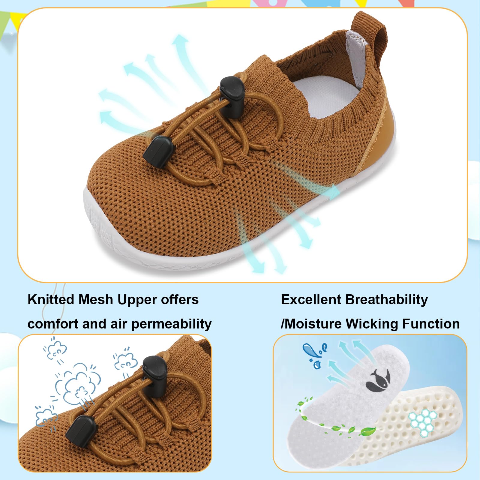 FEETCITY Baby Walking Shoes for Boys & Girls - Breathable Lightweight Slip-On Sneakers for Infants & Toddlers | First Steps, Playtime & Everyday Wear