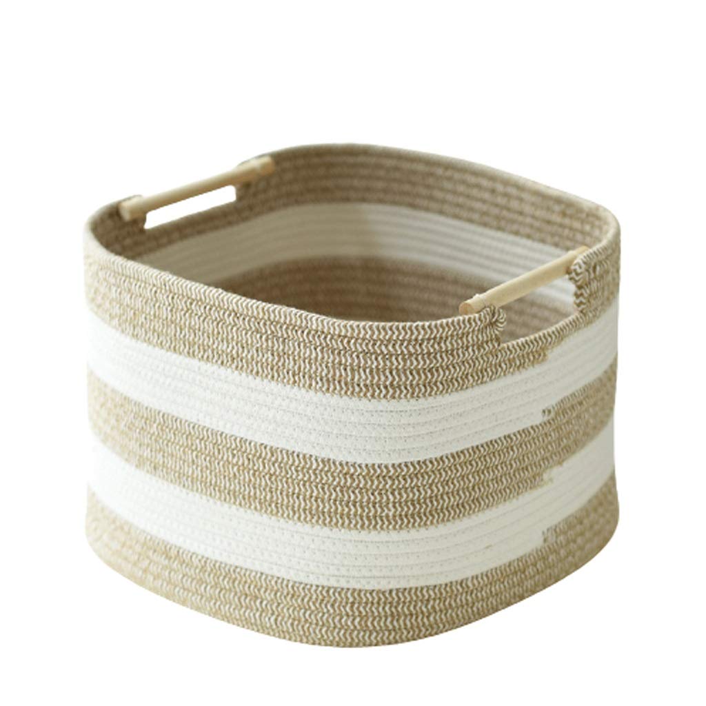 YXDO Washable Cotton Storage Basket - Organizing Bin for Clothes, Toys, Cosmetics & Sundries - Beige Striped Laundry Hamper for Bedroom, Bathroom & Nursery Organization