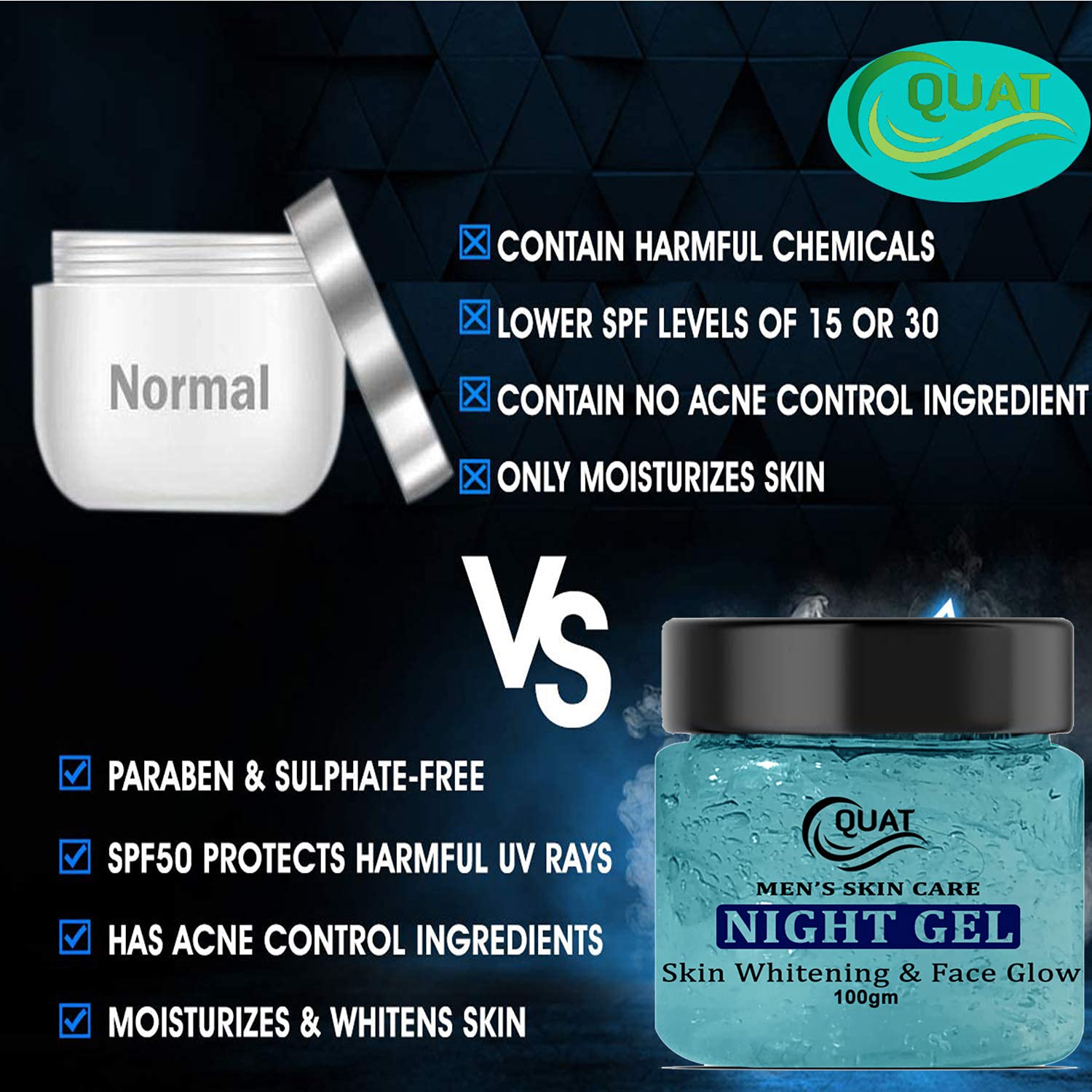 Quat Skin Care Night Gel - Skin Whitening & Brightening Face Gel for Glowing Skin | Hydrating Formula for Oily Skin | Suitable for Women & Men (100g) | Perfect for Nighttime Skincare Routine & Dark Spot Reduction