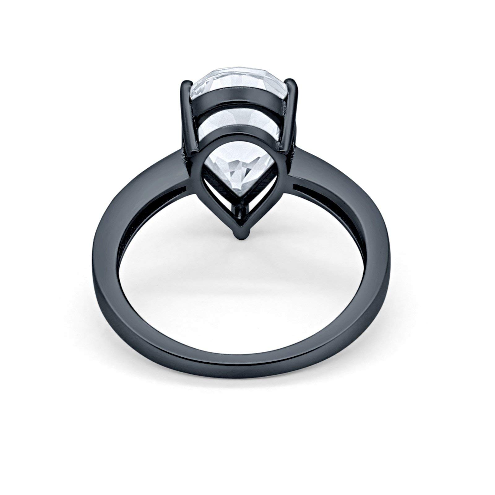 Blue Apple Co. 925 Sterling Silver Teardrop Pear Bridal Ring with Round Cubic Zirconia - Choose Your Color - Perfect for Weddings, Engagements & Anniversary Gifts