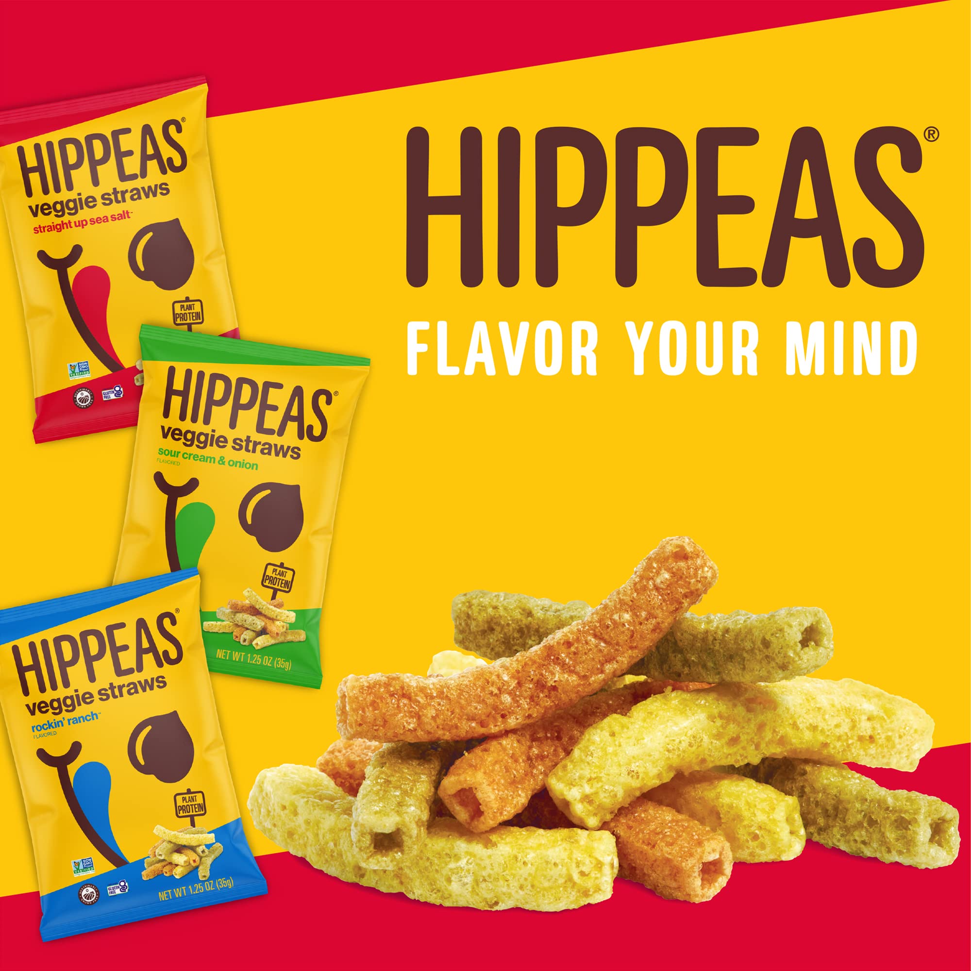 HIPPEAS Organic Vegan Veggie Straws - Sour Cream & Onion Flavor | 3.75oz | Gluten-Free, High Protein, Crunchy Snacks | Perfect for School Lunches, Road Trips & Healthy On-the-Go Snacking