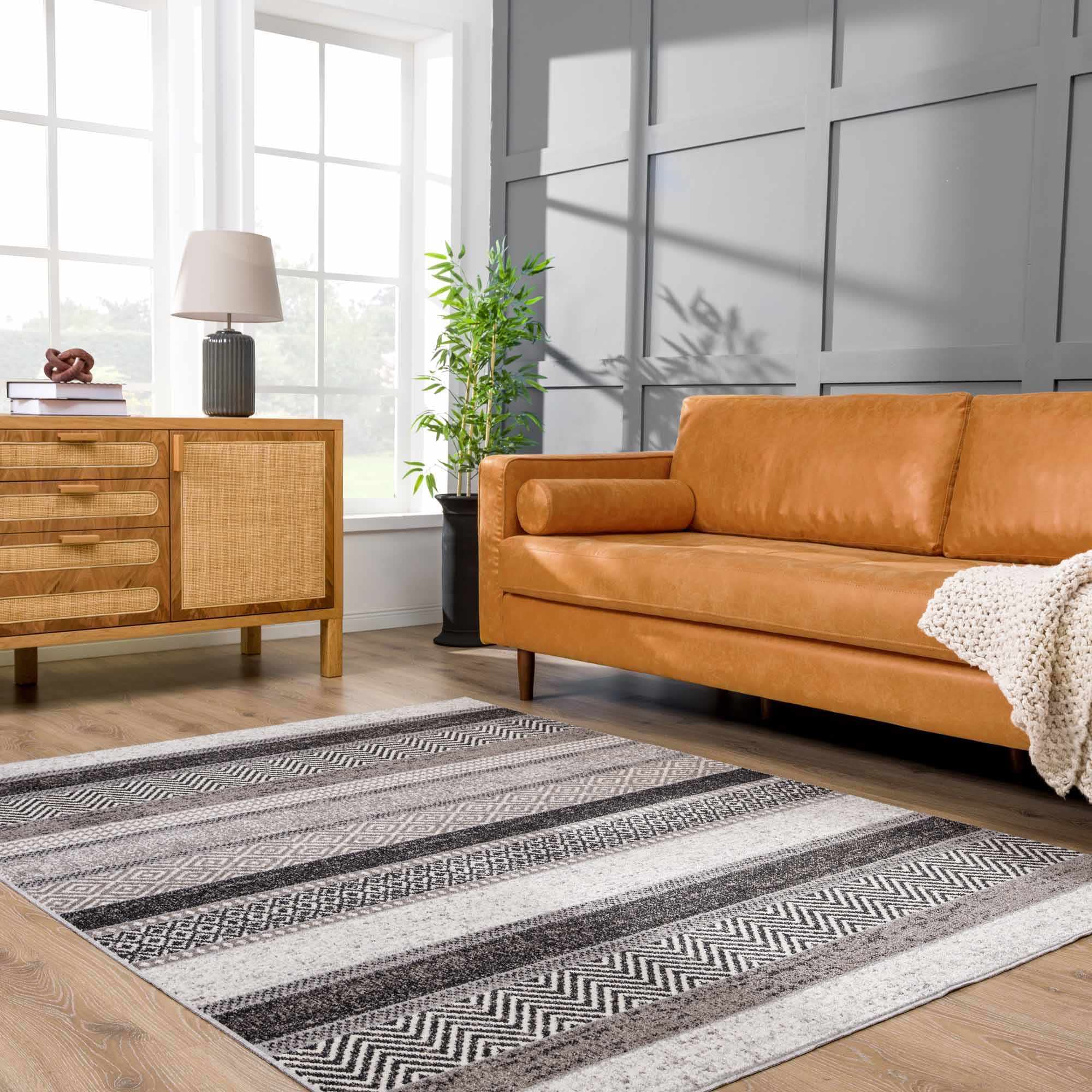Hauteloom Middlestown Washable Area Rug for Living Room & Bedroom - Soft & Durable - Black, Beige, Gray - 7'10