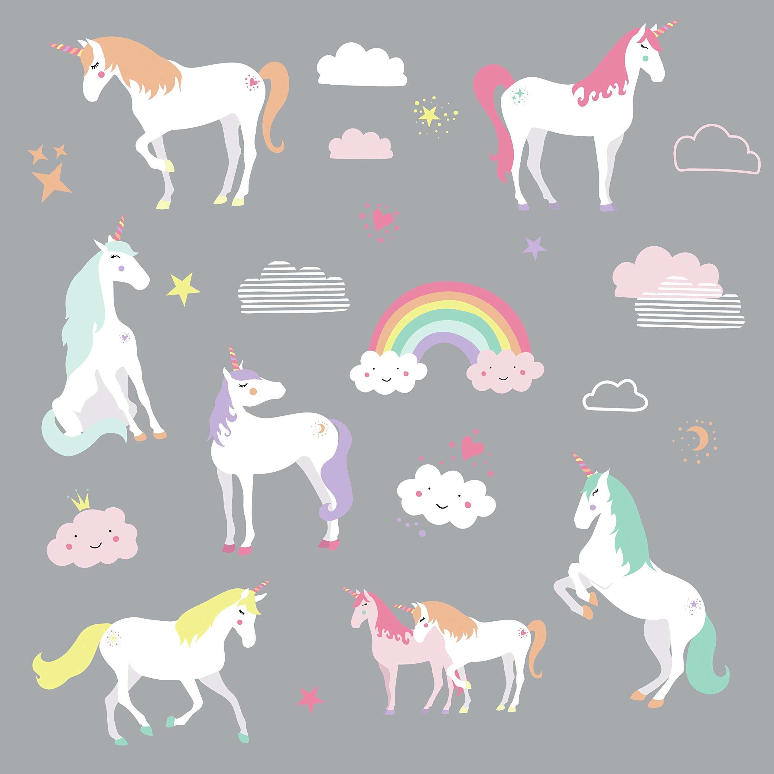 RoomMates RMK3628SCS Unicorn Magic Peel & Stick Wall Decals - 24 Pack, Multi-Color Removable Stickers for Kids Bedroom, Nursery, Playroom Decor - Easy DIY Wall Art for Girls & Boys