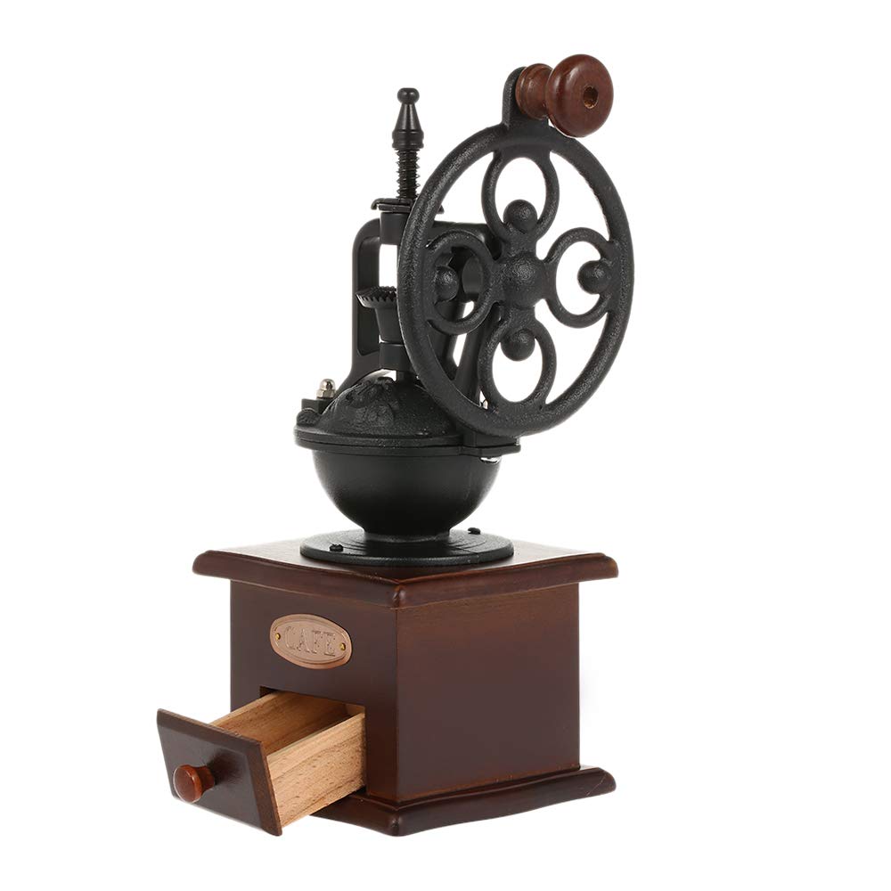 Vintage Cast Iron Manual Coffee Grinder - Adjustable Hand Crank Mill with Grind Settings & Drawer - 11.5 x 11.5 x 26 cm - Perfect for Home, Office, Camping & Travel Brewing