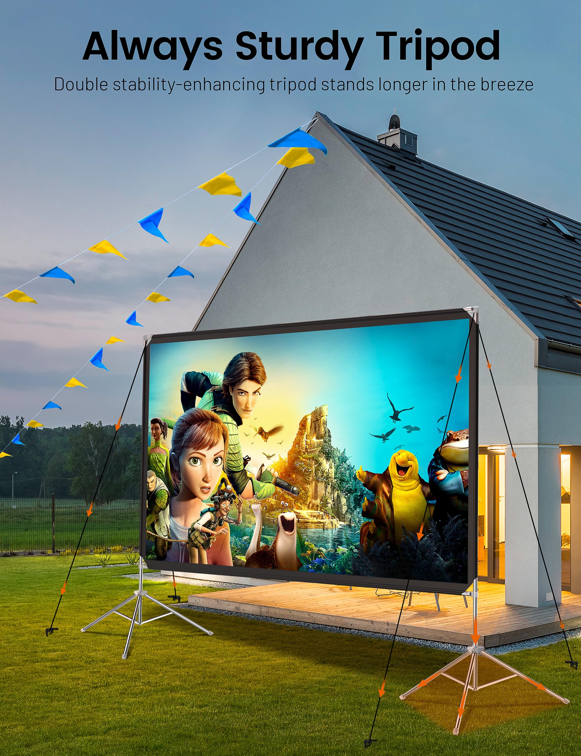 Velcolt 120 Inch Portable Projector Screen with Stand - 16:9 4K HD Foldable Movie Screen for Indoor & Outdoor Use | Home Theater, Backyard Camping, Parties & Presentations | Includes Carry Bag