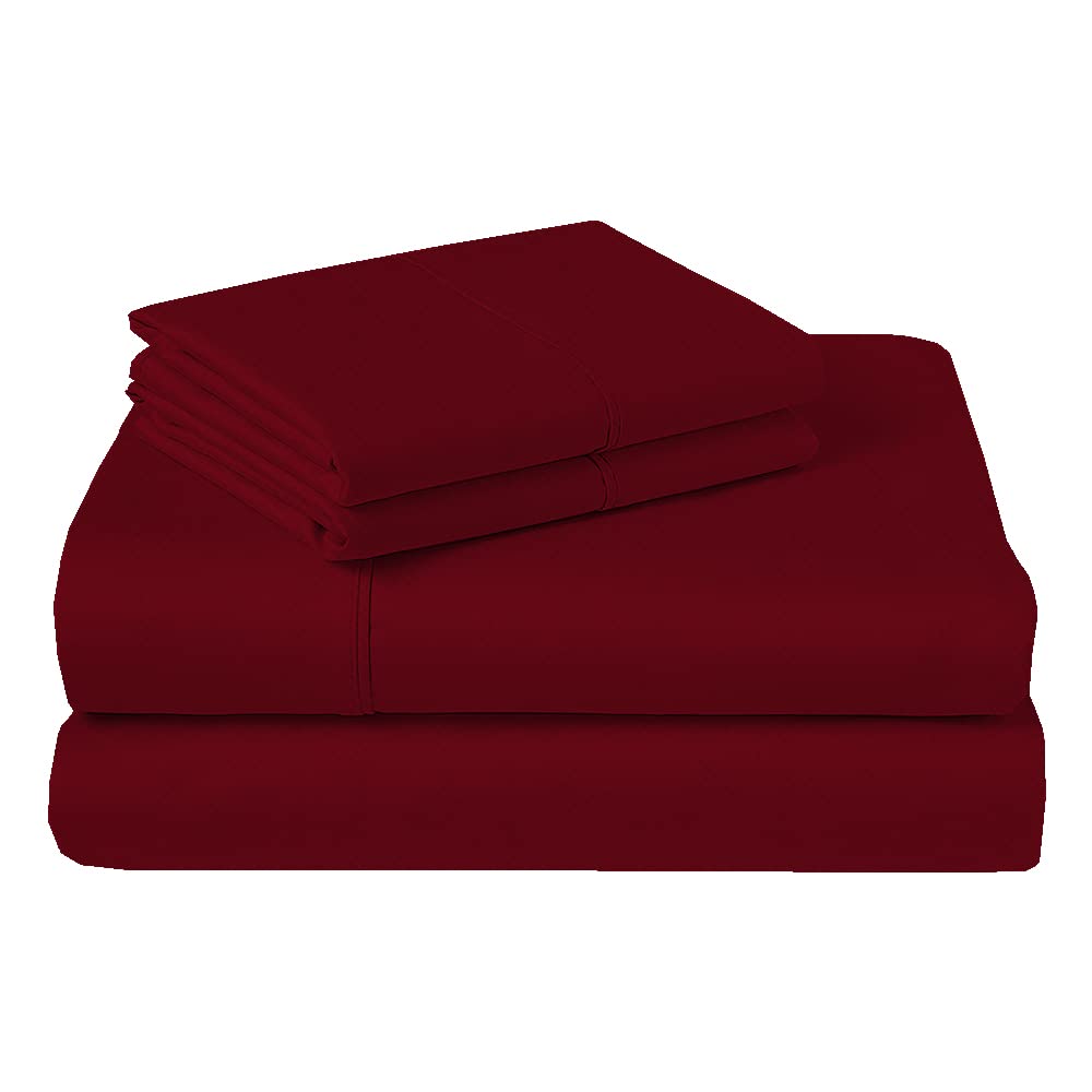 Premium 100% Cotton Full Size Sheets Set - Soft & Breathable Burgundy Herringbone Pattern Bedding - Perfect for Guest Rooms, Dorms & Cozy Home Decor