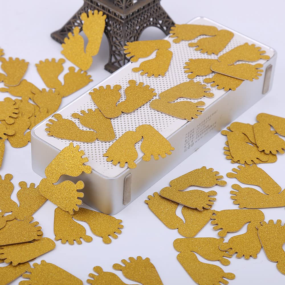 100 Pcs Gold Glitter Baby Footprint Confetti for Gender Reveal Party - Baby Shower Decorations, Gender Reveal Table Scatter, Newborn Celebration Supplies (Perfect for Baby Showers, Gender Reveal Parties & Nursery Decor)