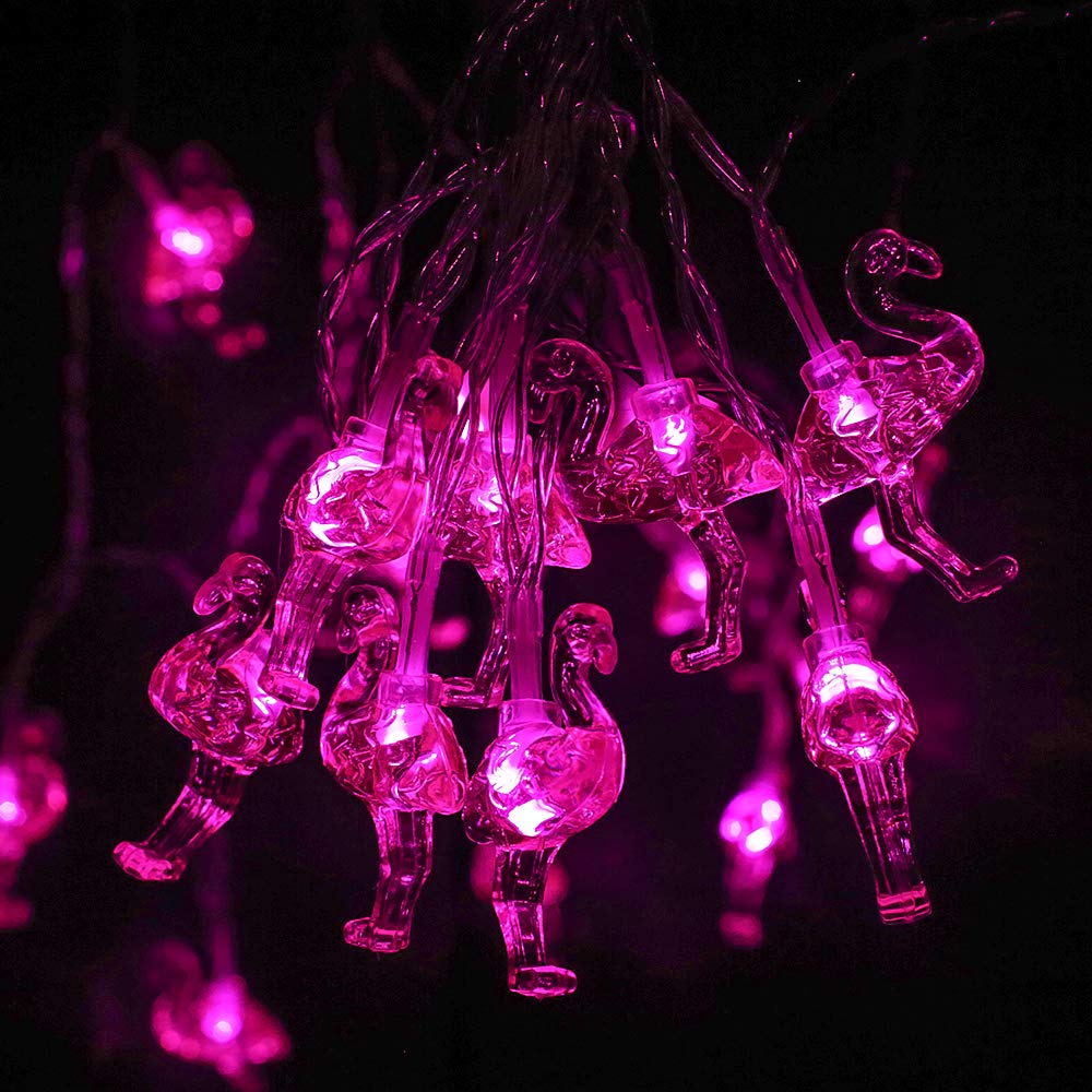 Battery Powered Crystal Flamingo String Lights - 10ft 20 LED Fairy Lights for Indoor Outdoor Decor, Patio Garden Party, Girls Room & Christmas Decoration (Flamingo Pink) | Perfect for Birthday Parties, Wedding Decor, Backyard Lighting and Holiday Displays