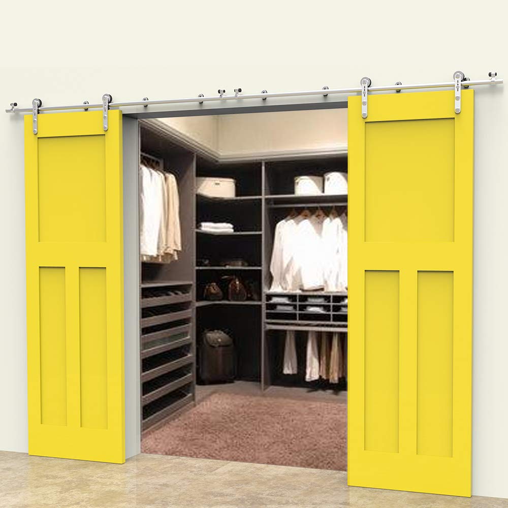 15FT Stainless Steel Sliding Double Barn Door Hardware Track Kit - Heavy Duty, Easy Installation with Round Hangers for Modern Farmhouse & Industrial Style Homes