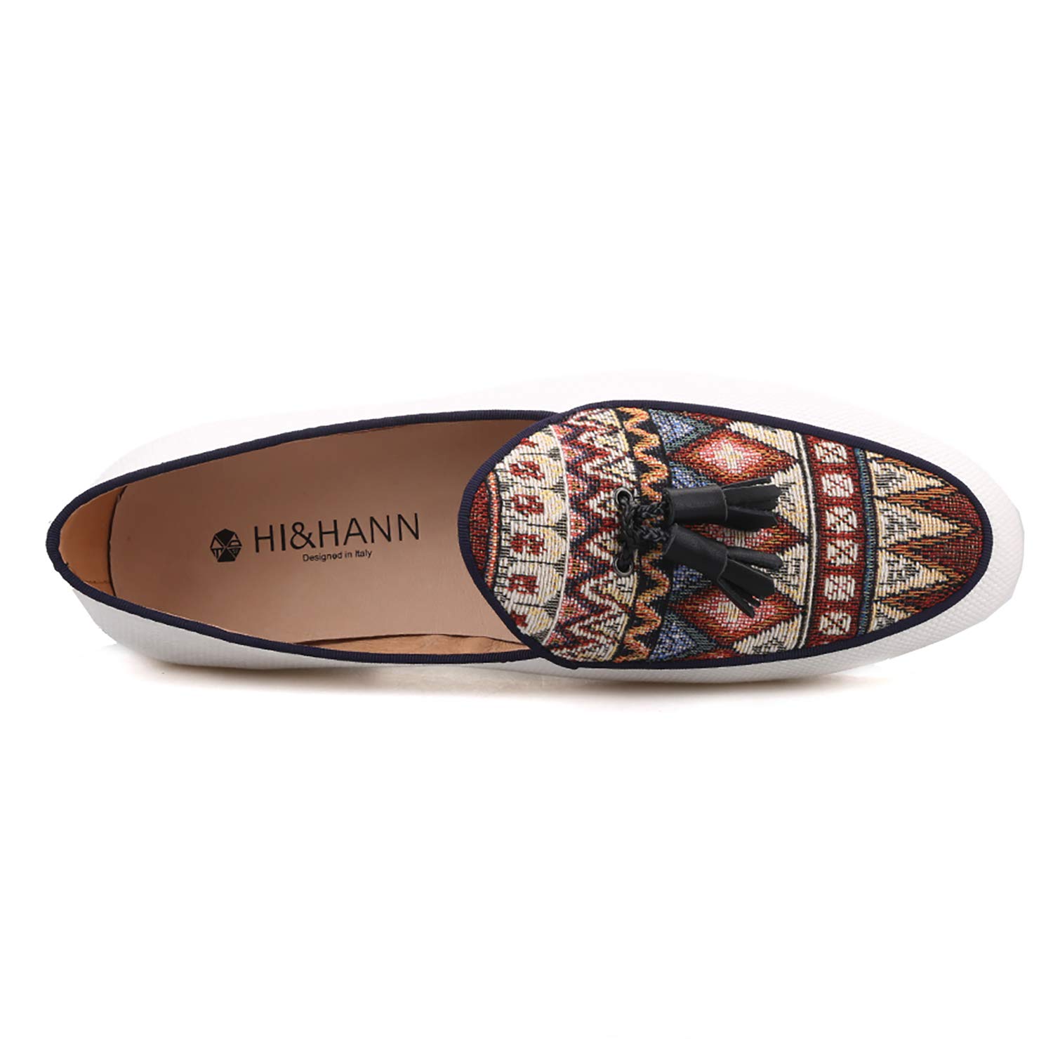 HI&HANN Men's Cotton Canvas Loafers with Paisley Pattern - Stylish Tassel Dress Shoes for Weddings, Parties & Formal Events - Comfortable Smoking Slippers & Casual Flats for Men