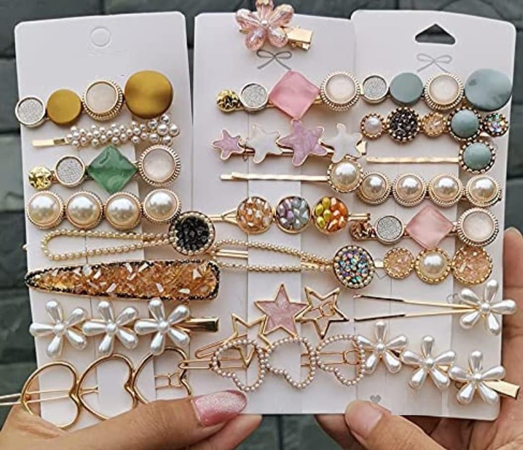 Stylish Geometric Hollow Metal Hair Clips for Women - Korean Pearl Barrettes & Hairpins for Girls | Perfect for School, Work, Parties & Everyday Hairstyling