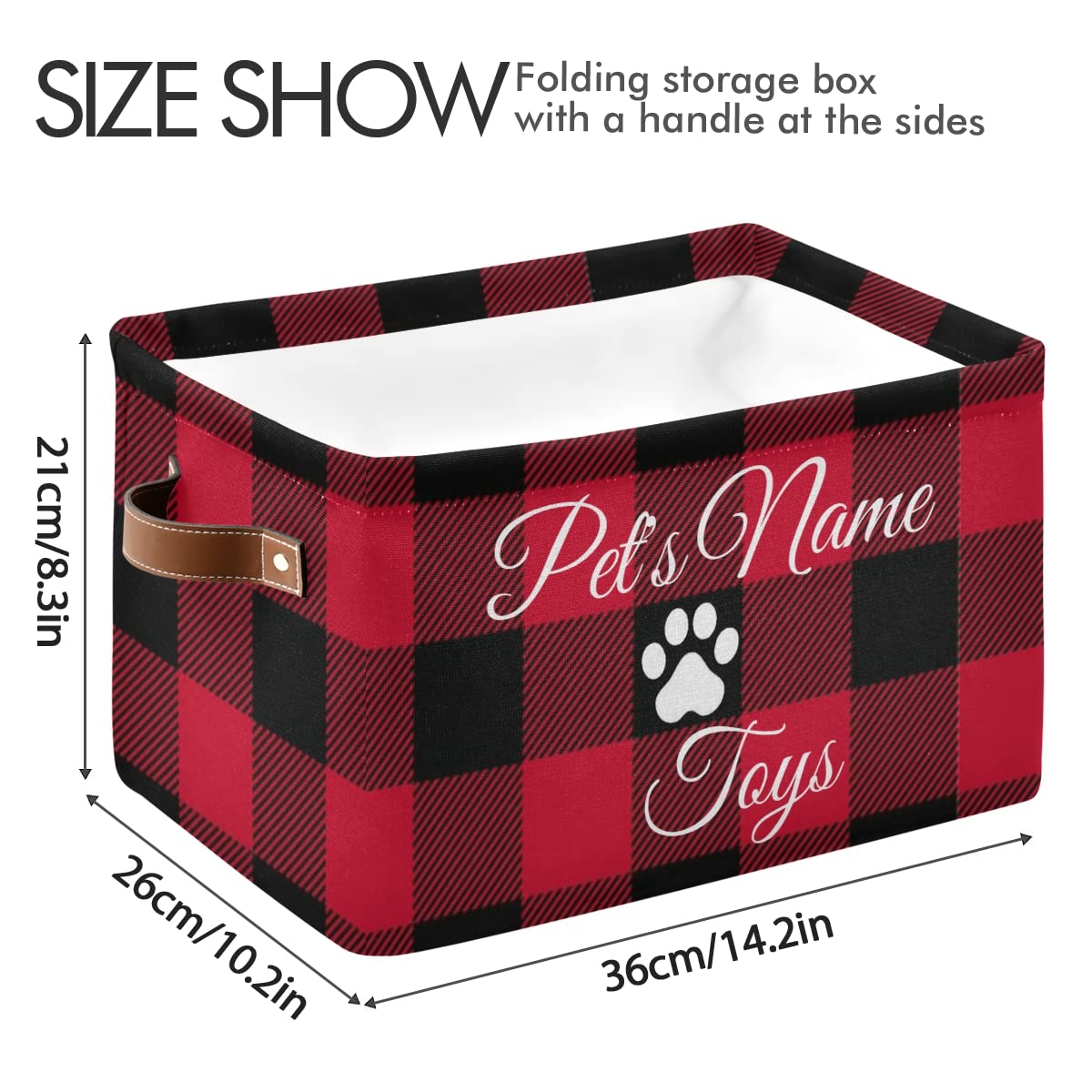 Personalized Buffalo Plaid Dog Toy Basket - Custom Monogram Pet Toy Bin & Storage Organizer for Dogs | Perfect for Pet Playrooms, Living Rooms & Bedrooms