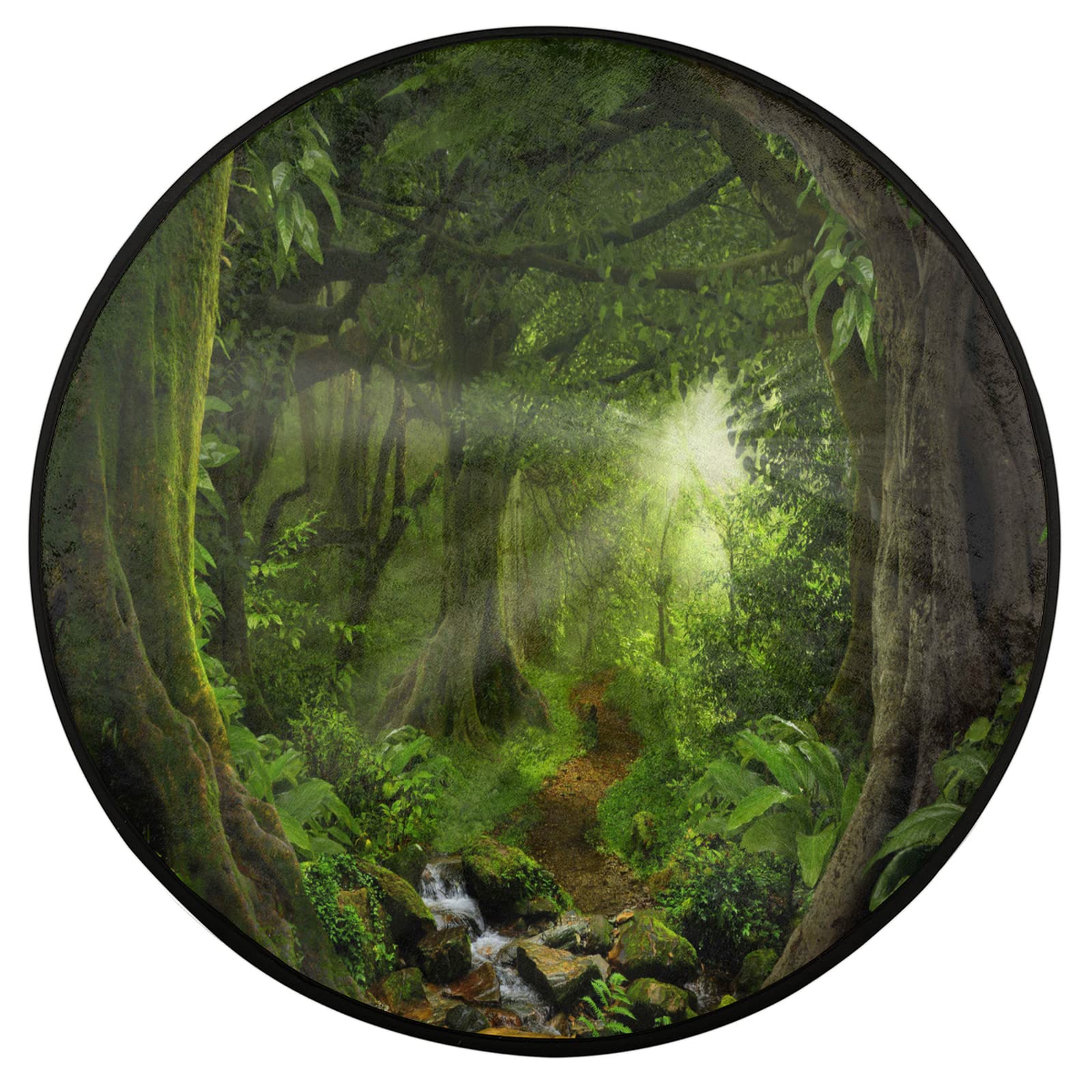 Deep Tropical Jungles Round Rug - Non-Slip 3FT Circle Area Rug for Indoor Floor Decor | Waterproof Rainforest Themed Carpet for Nursery, Living Room, Bedroom & Bathroom | Perfect for Boho Home Decor, Kids Play Area & Jungle-Themed Parties