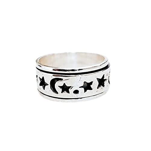 Star and Moon Spinner Ring - 925 Sterling Silver Meditation Ring for Anxiety Relief, Handmade Unisex Spinning Ring - Perfect for Stress Relief, Mindfulness, and as a Thoughtful Promise Gift