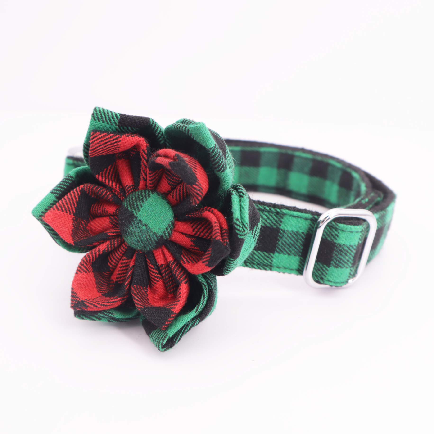 Festive Green Christmas Dog Collar with Flower - Adjustable Pet Collar for Small Dogs - Perfect Holiday Gift for Female Puppies - Great for Christmas Photos & Holiday Parties