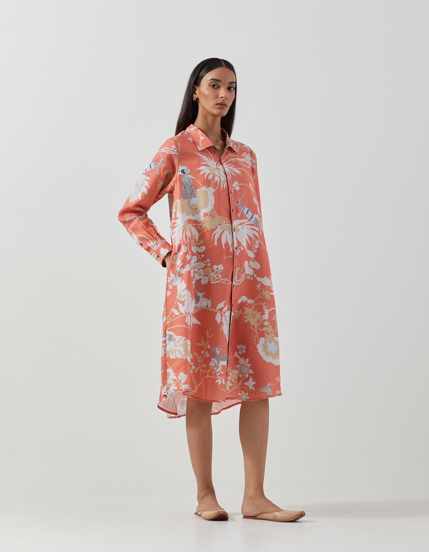 Usha Linen Dress in Coral - Lightweight & Breathable Summer Dress for Beach, Vacation, and Casual Outings