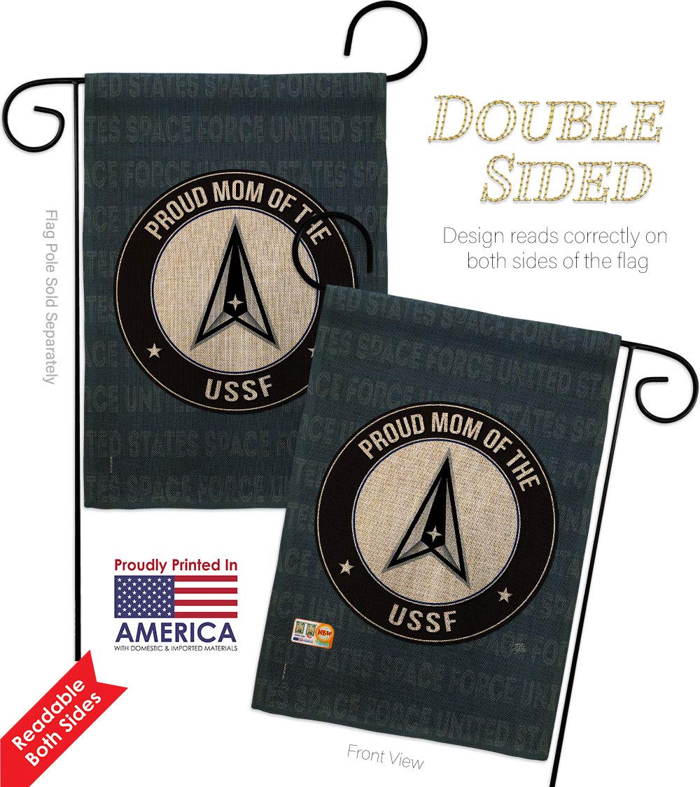 Proud Mom USSF Burlap Garden House Flags Kit - Armed Forces Space Force United States Air American Military Delta Official Small Decorative Gift Yard Banner - Double-Sided Made in USA 28x40 Inches - Perfect for Military Appreciation, Patriotic Yard Decor & Veteran Support