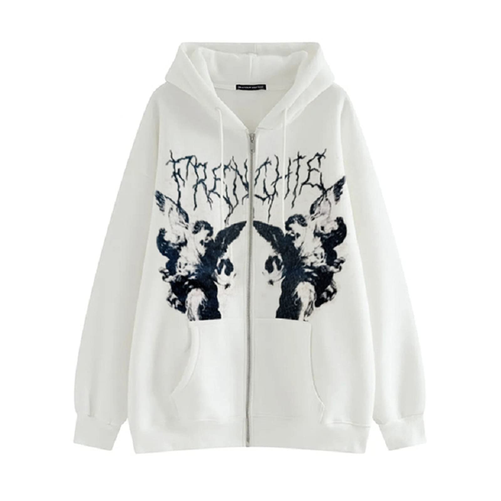 Women's Long Sleeve Zip Up Hoodie - Y2K Oversized Gothic Sweatshirt with Skeleton Print | Retro Aesthetic Pullover for E-Girl Fashion | Perfect for Streetwear, Casual Outfits & Layering in Fall/Winter