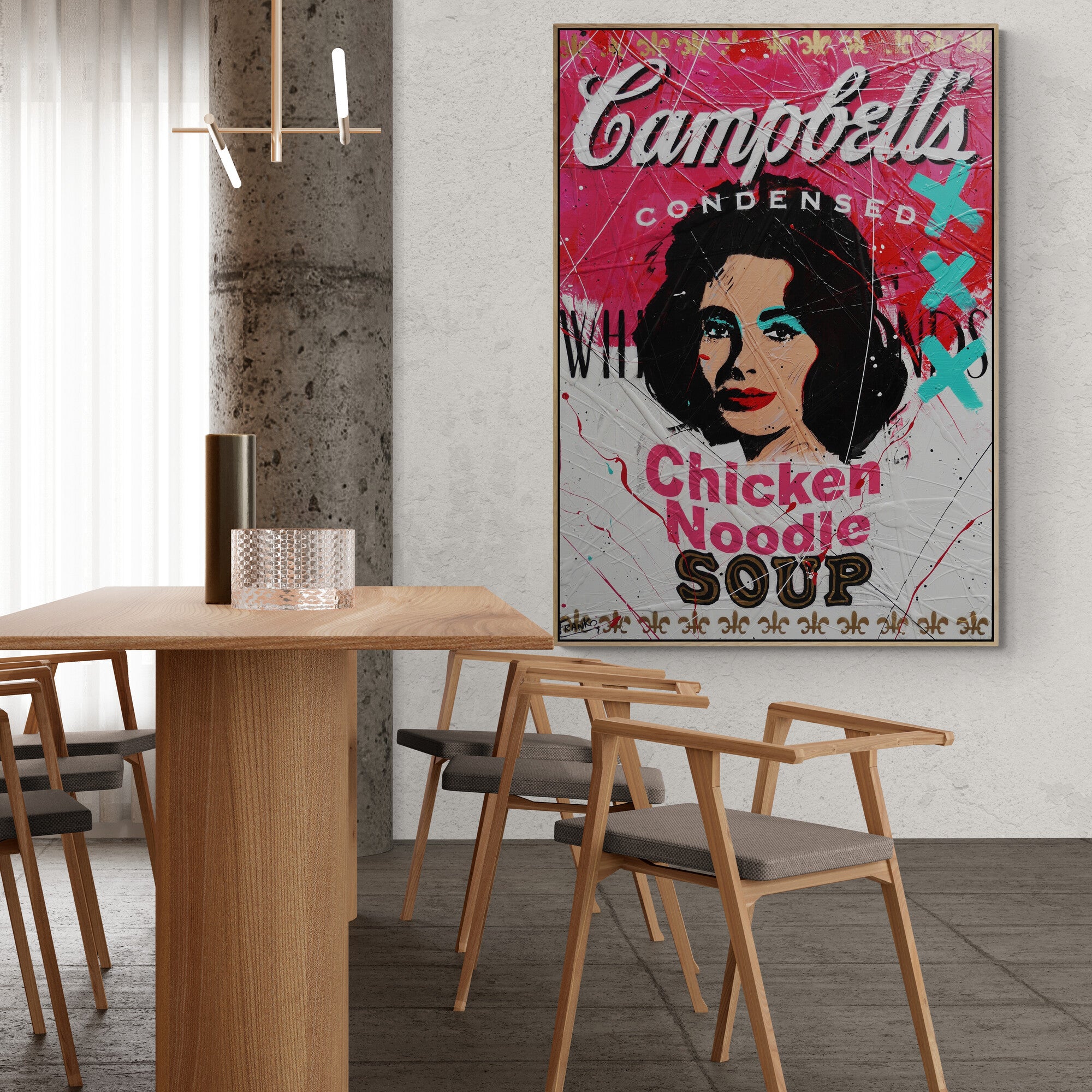 140cm x 100cm Campbell's Soup Textured Urban Pop Art Painting by Noodle Liz - Modern Home Decor, Office Wall Art, Gift for Art Lovers