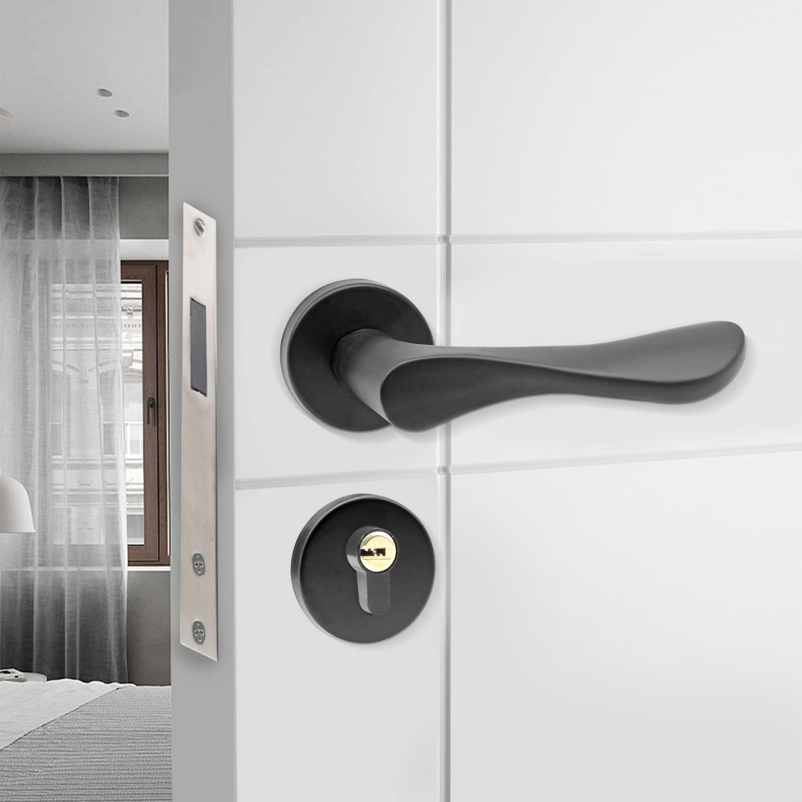 Heffchi Single Cylinder Magnetic Lock - Black Anti-Theft Door Handle with Silent Operation for Home Security | Perfect for Front Doors, Bedrooms & Office Entryways