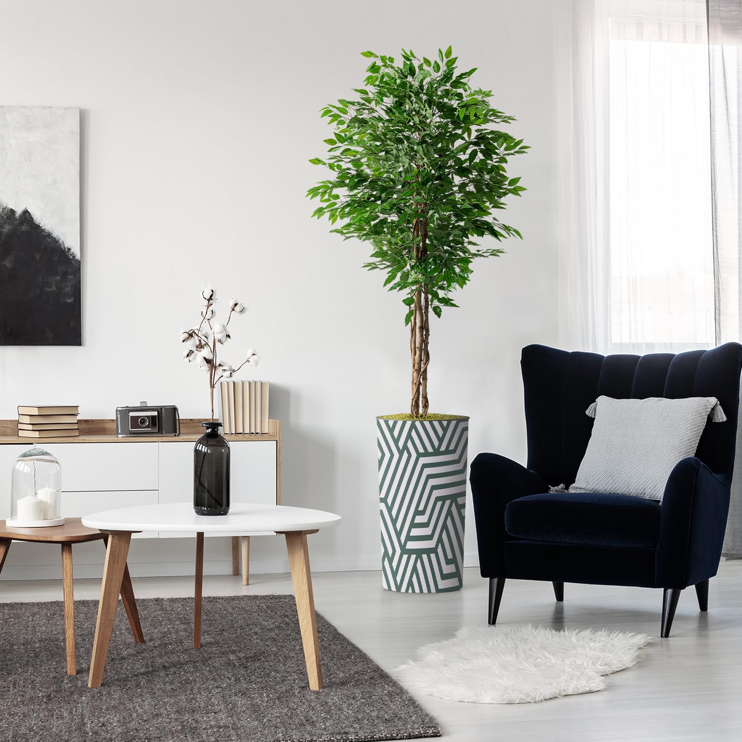 Artificial Ficus Silk Tree in Geometric Planter - 75