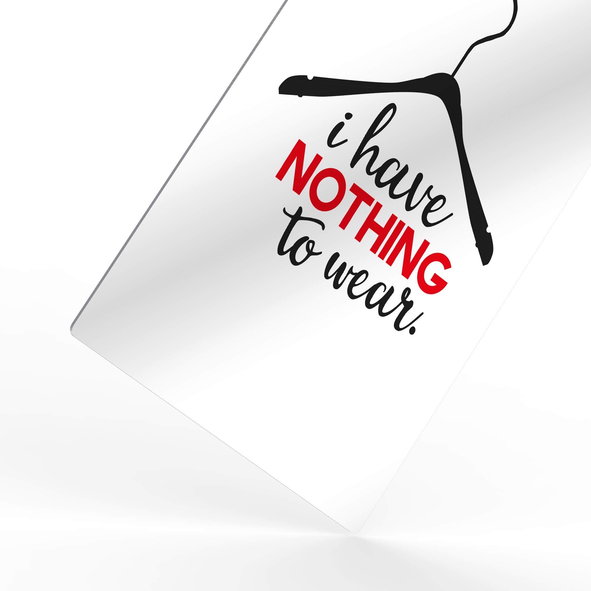 HB Art Design 'I Have Nothing to Wear' Motivational Quote Dress Hanger Silhouette Fashion Metal Wall Art - Glam Home Decor for Office, Dorm, Bathroom, Living Room & Bedroom - Ready to Hang 24x16 Inches - Perfect for Fashion Lovers & Inspirational Room Decor
