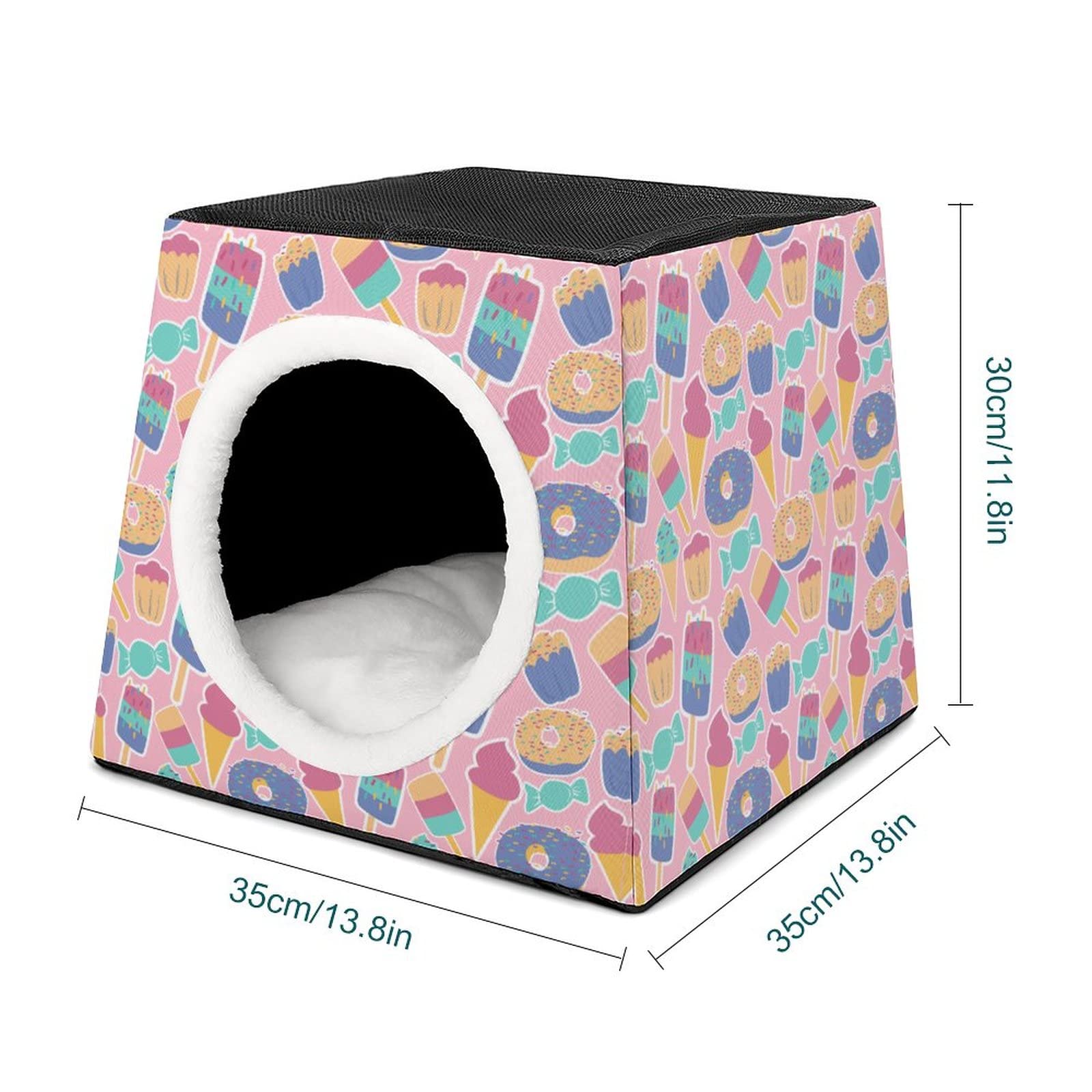 Printed Cat Cube Kitty House - Indoor Cat Bed & Small Dog Shelter - Warm & Cozy Pet Sofa - Perfect for Cuddling, Napping & Playtime