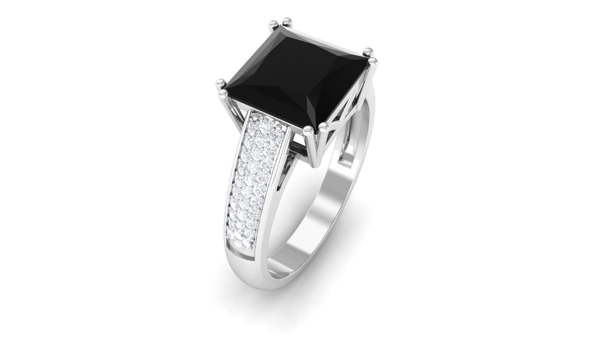 8mm Princess Cut Lab-Created Black Diamond Engagement Ring - 3 Carat Moissanite Accent, 14K Solid Gold Solitaire Ring for Women - Perfect for Proposals, Weddings & Anniversary Gifts