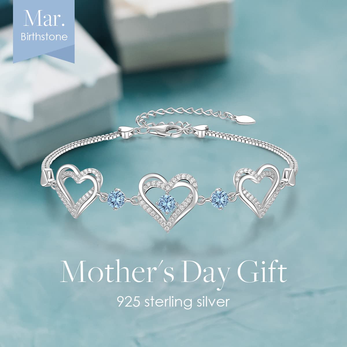 Forever Love Heart Charm Link Bracelet for Women - 925 Sterling Silver Birthstone Bracelet | Mother's Day, Anniversary, Christmas & Birthday Gift for Her | Perfect for Wife, Girlfriend & Special Occasions