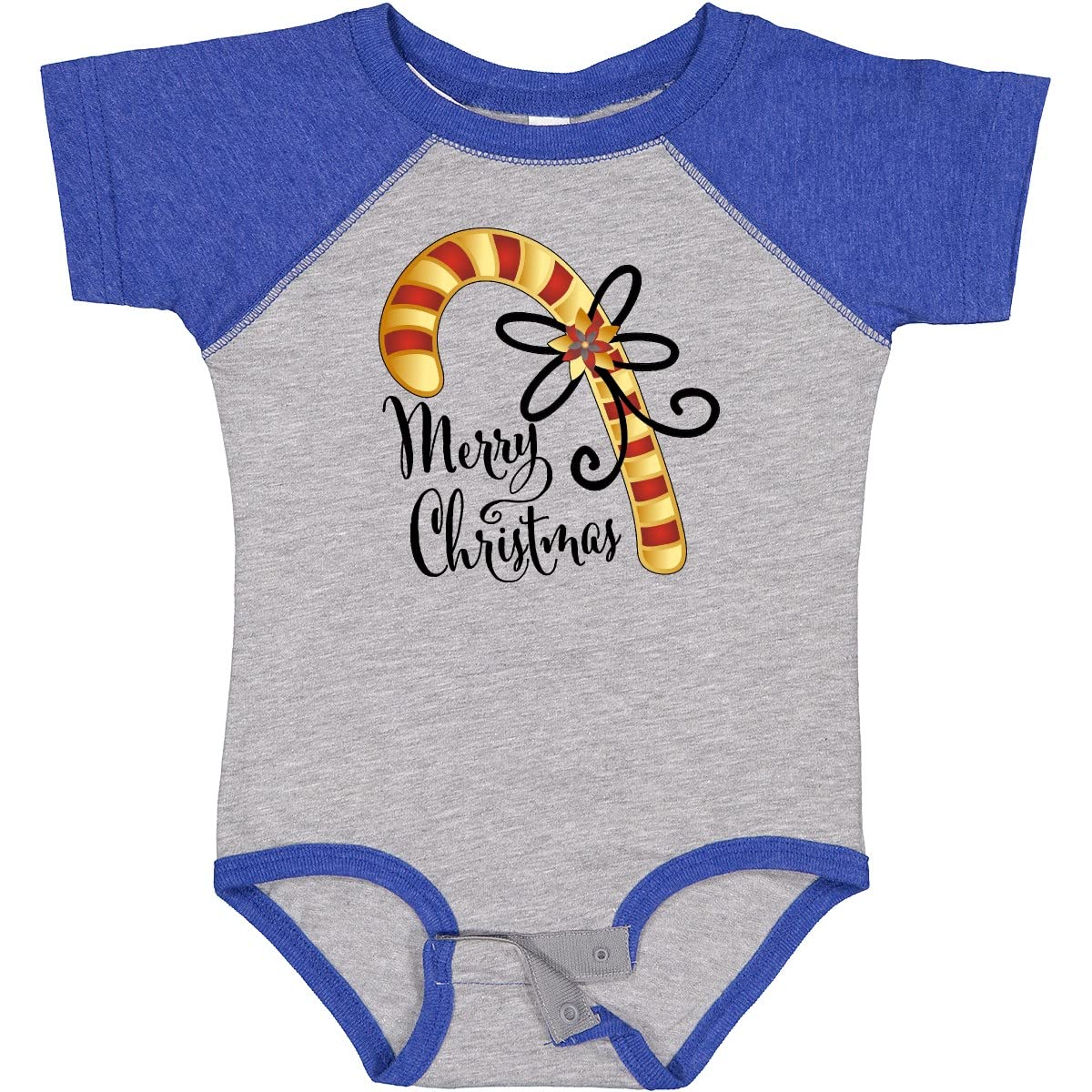 Inktastic Merry Christmas Red and Gold Candy Cane Baby Bodysuit - Festive Holiday Outfit for Infants, Newborns & Toddlers - Perfect for Christmas Photos, Family Gatherings & Holiday Parties