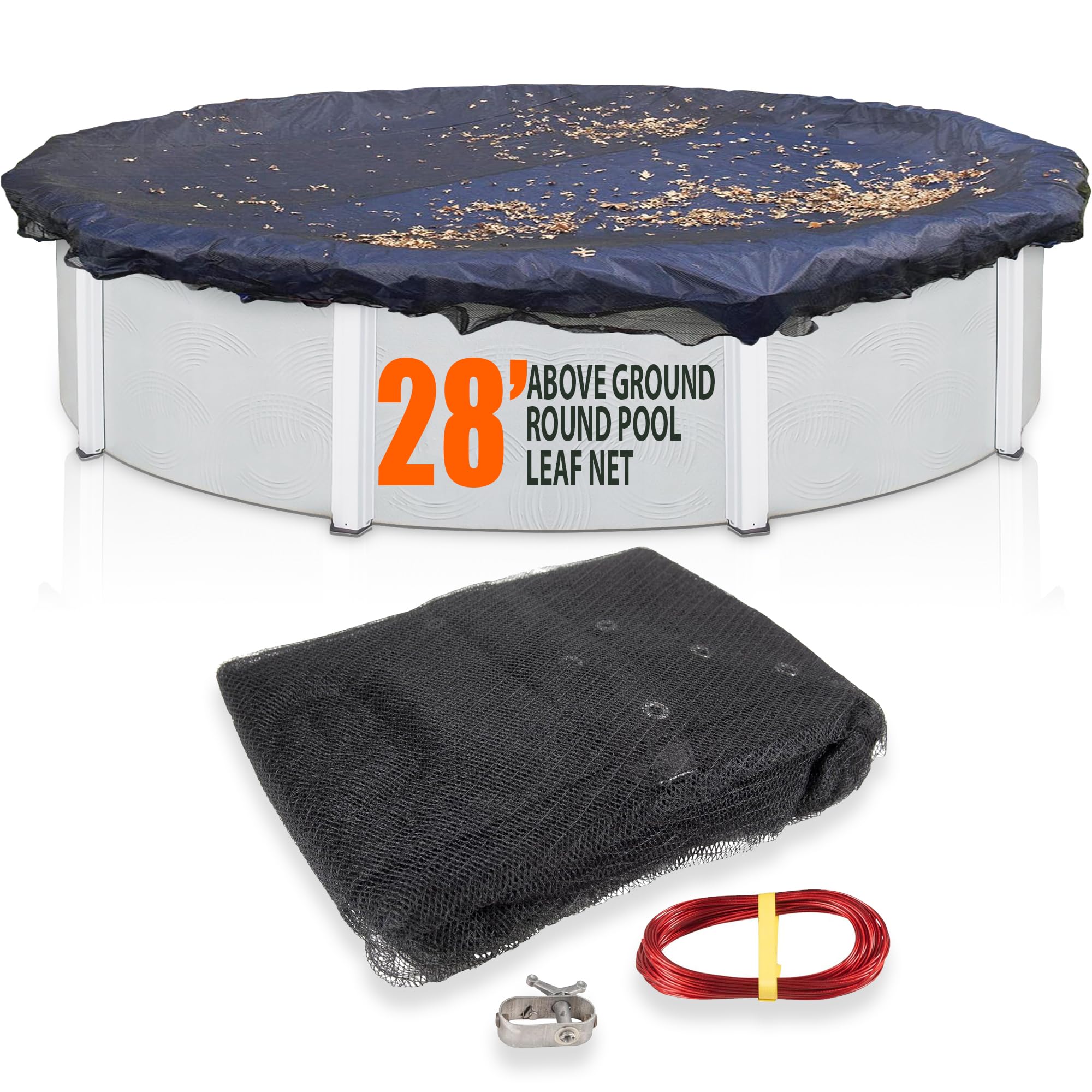 Sunsolar Energy Technologies 28 ft Round Above Ground Pool Leaf Net Cover with 3 ft Overlap - Durable Mesh Pool Cover for Fall & Winter Protection, Easy Installation, UV Resistant - Perfect for Backyard, Inground & Outdoor Swimming Pools