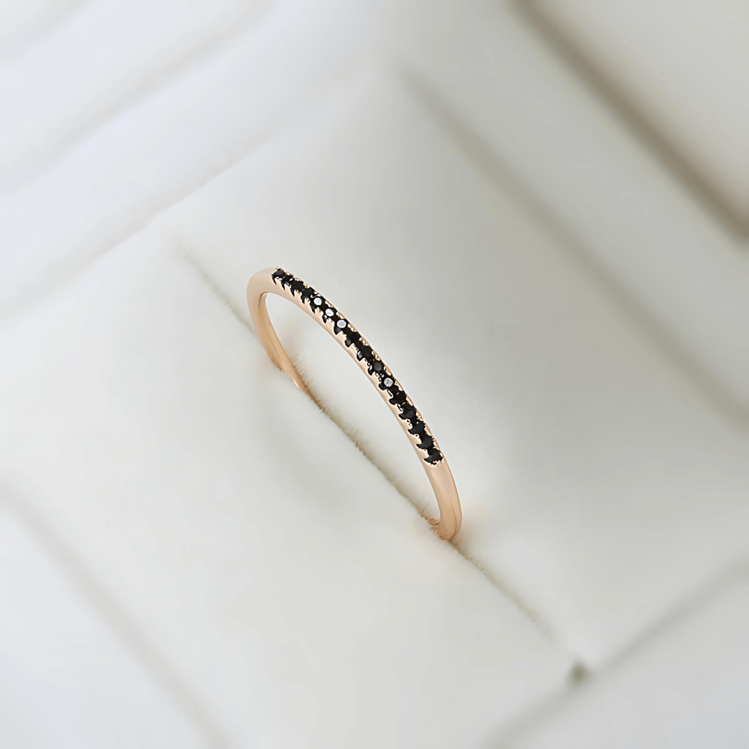 Black Zircon Half Eternity Pave Stacking Ring | HJ236 | Elegant Wedding Band, Anniversary Gift, Promise Ring for Women
