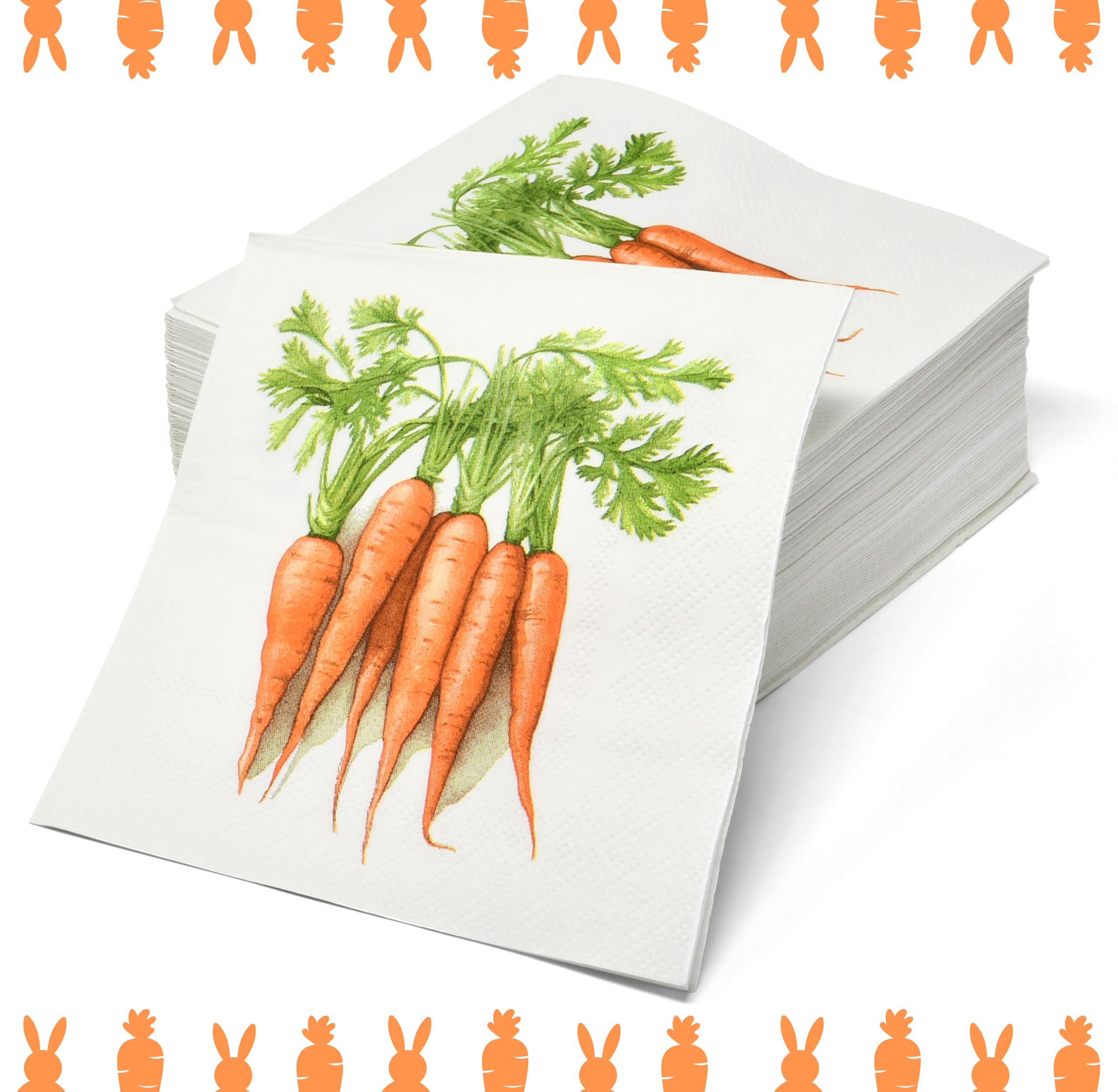 100-Pack Easter Carrot Cocktail Beverage Napkins | Disposable Paper Holiday Decorations for Spring Bunny, Floral Wedding & Baby Shower | Perfect for Dessert Tables, Dinner Parties & Easter Celebrations