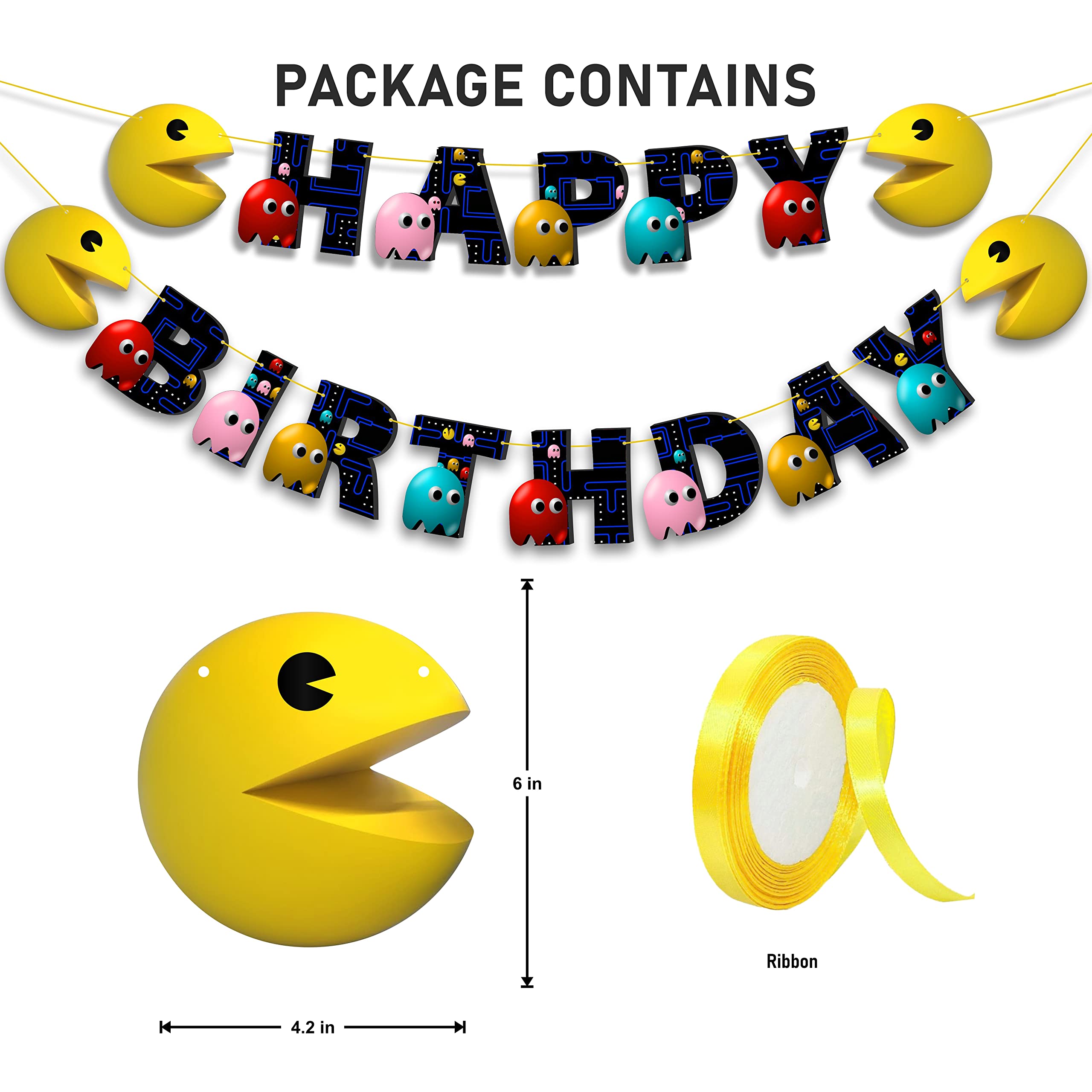Pacmn Ghost Happy Birthday Banner - Halloween Birthday Party Decorations for Kids & Adults - Perfect for Indoor & Outdoor Celebrations