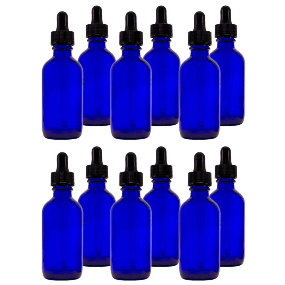 Premium Cobalt Blue Glass Bottles with Droppers - 2 Oz (60ml) Essential Oil Containers - Pack of 12 - Perfect for DIY Aromatherapy, Essential Oils & Skincare Storage