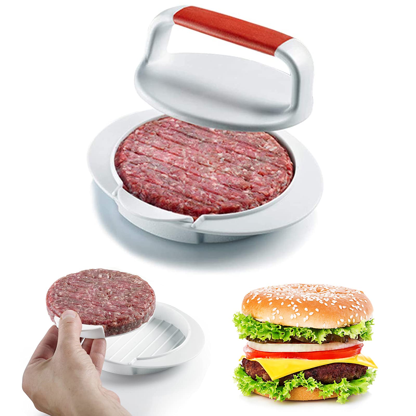 **LBLWJD Non-Stick Hamburger Press Patty Maker - Perfect for Beef Burgers, BBQ, Grilling - Kitchen & Outdoor Cooking Accessories (White) - Ideal for Backyard BBQs, Picnics & Home Cooking**