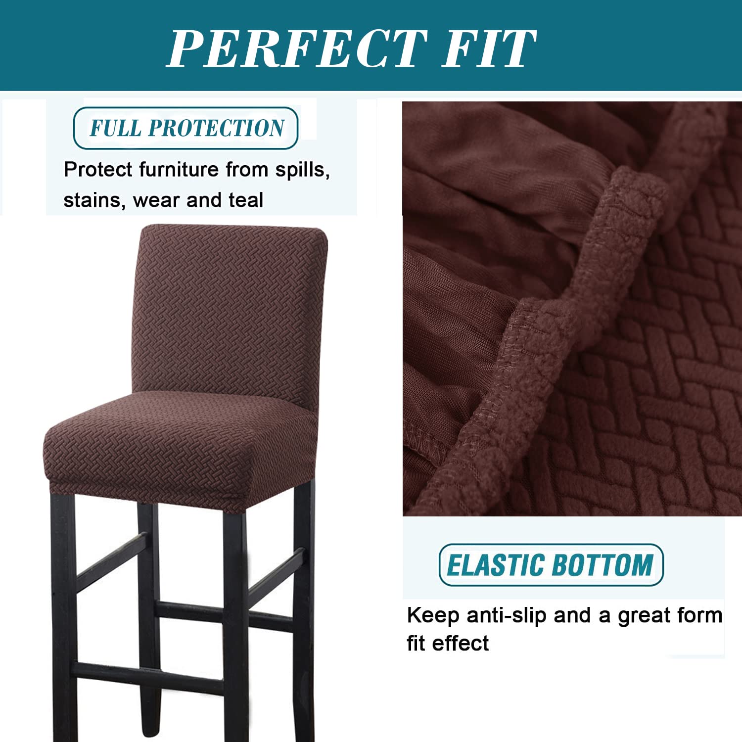 Stretch Bar Stool Covers 2 Pack - Jacquard Fabric Slipcovers with Back & Elastic Bands for Pub, Counter & Coffee Shop Stools - Durable & Stylish Seat Covers for Home & Commercial Use