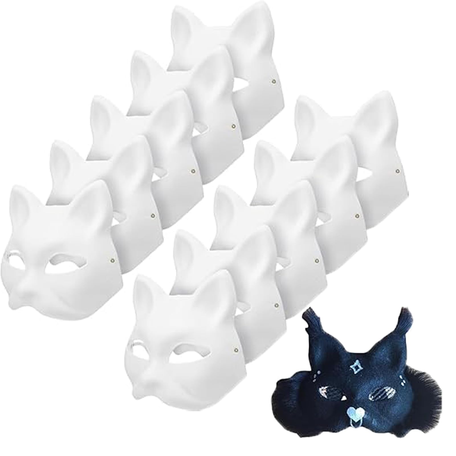 10PCS White Cat Therian Masks for Halloween, Cosplay & Costume Parties - Perfect for Masquerade Balls, Kids Dress-Up, Anime Conventions & Themed Events