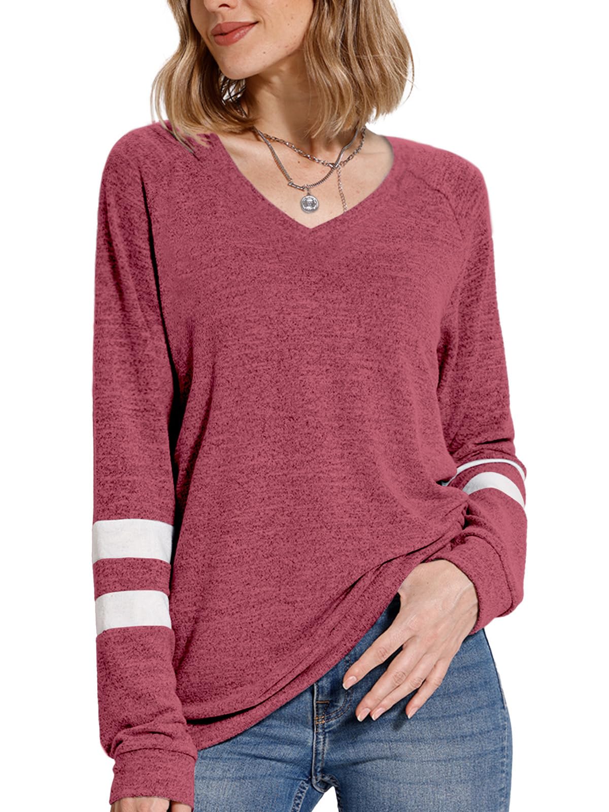 MixShe Women's Fall Fashion V-Neck Long Sleeve Sweatshirt - Trendy Casual Sweater Top for Women | Perfect for Autumn Layering, Office Wear & Weekend Outfits