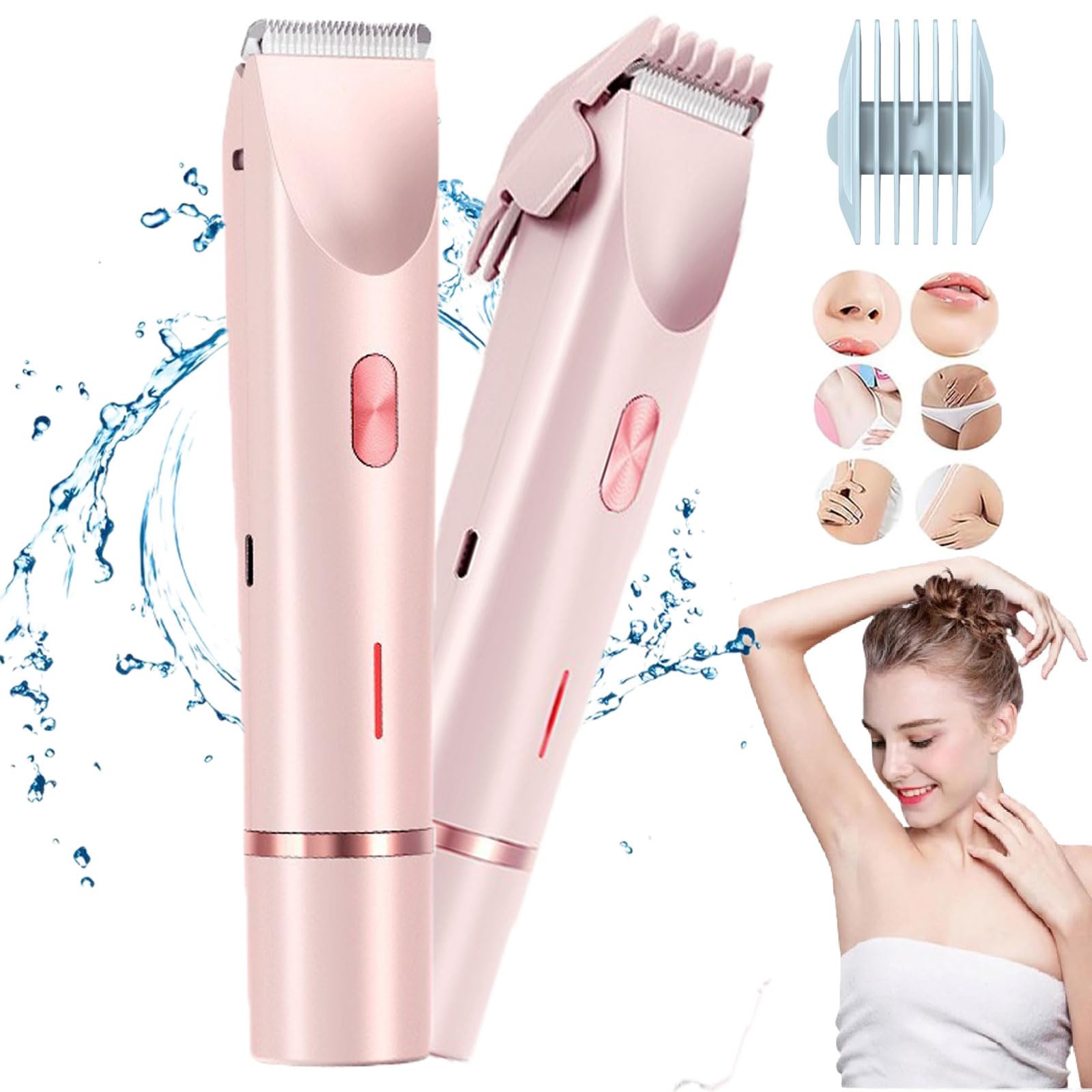 Ezme The Trimmie 2.0 - 2 in 1 Electric Shaver & Razor for Women, Waterproof Wet/Dry Body Hair Removal, Silky Smooth Skin - Perfect for Travel, Gym & Everyday Use (Pink)