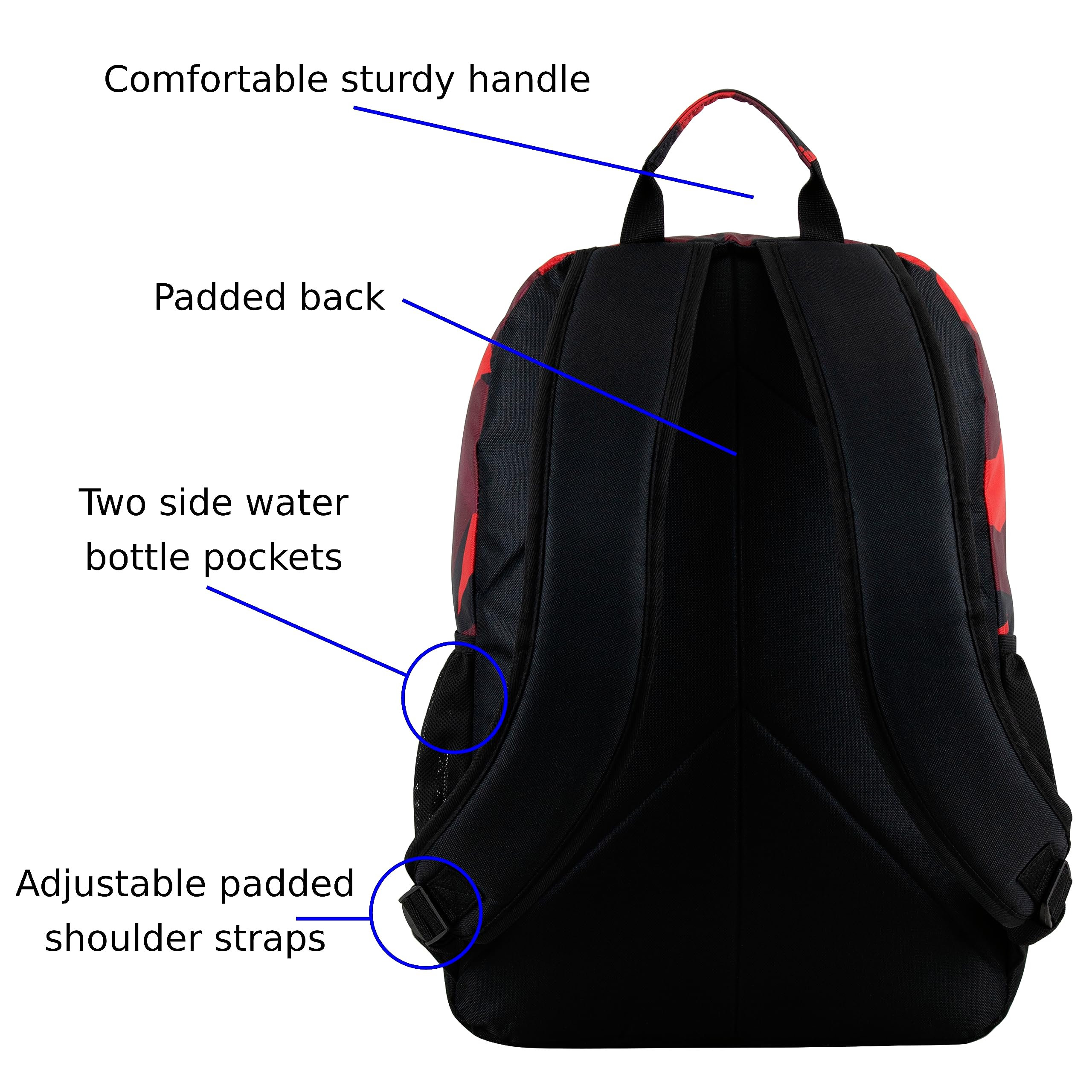 FUEL Travel Laptop Backpack - 18.5 x 13 x 7 Inch Large Carry On Backpack with Shockproof Compartments for College, Hiking & Work - Durable Red Camouflage Design - Perfect for Business Travel, Outdoor Adventures & Daily Commute