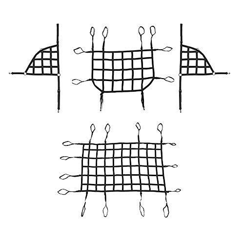 Jeep Wrangler JL JLU Cargo Net - 4pcs Black Mesh Storage Organizer for Roof, Trunk & Side | Fits 2018-2023 Models | Perfect for Camping Gear, Groceries & Outdoor Accessories