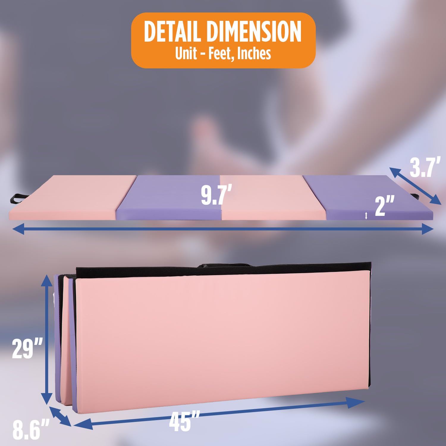 Best Foldable Portable Gymnastics Mat - Thick Tumbling Exercise Mat with Carrying Handles for Home, Gym & Studio - Ideal for Yoga, Cheerleading & Fitness Training