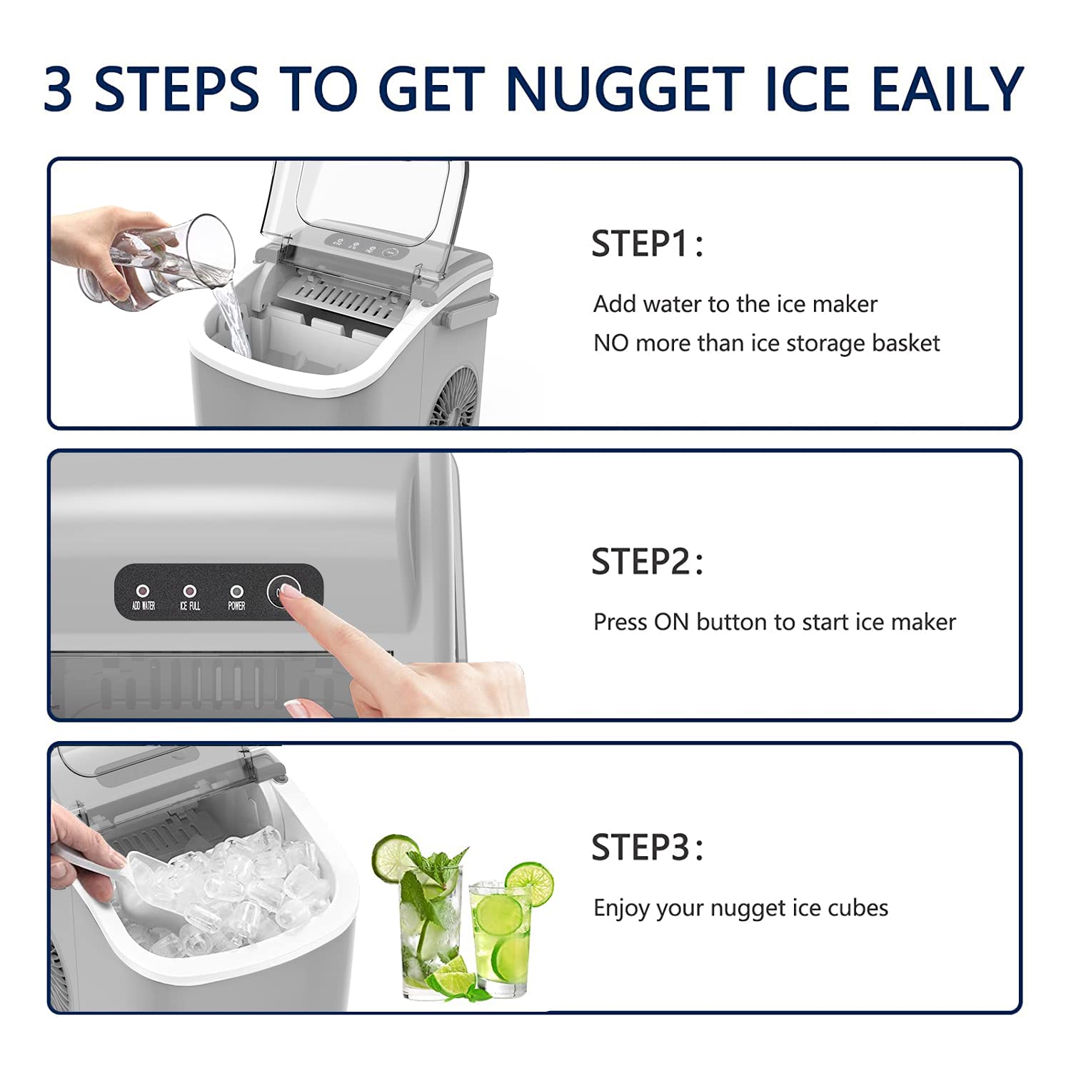 Portable Countertop Ice Maker Machine - 26 lbs Daily, 9 Cubes in 6 Mins, Self-Cleaning with Ice Scoop & Basket (Grey) - Perfect for Home, Office, Parties & Outdoor Use