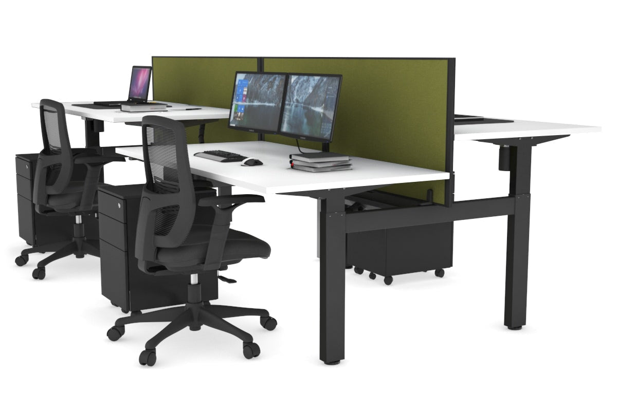 Adjustable 4-Person H Bench Workstation - Black Frame [1200L x 800W] - Perfect for Office, Coworking Spaces & Home Offices