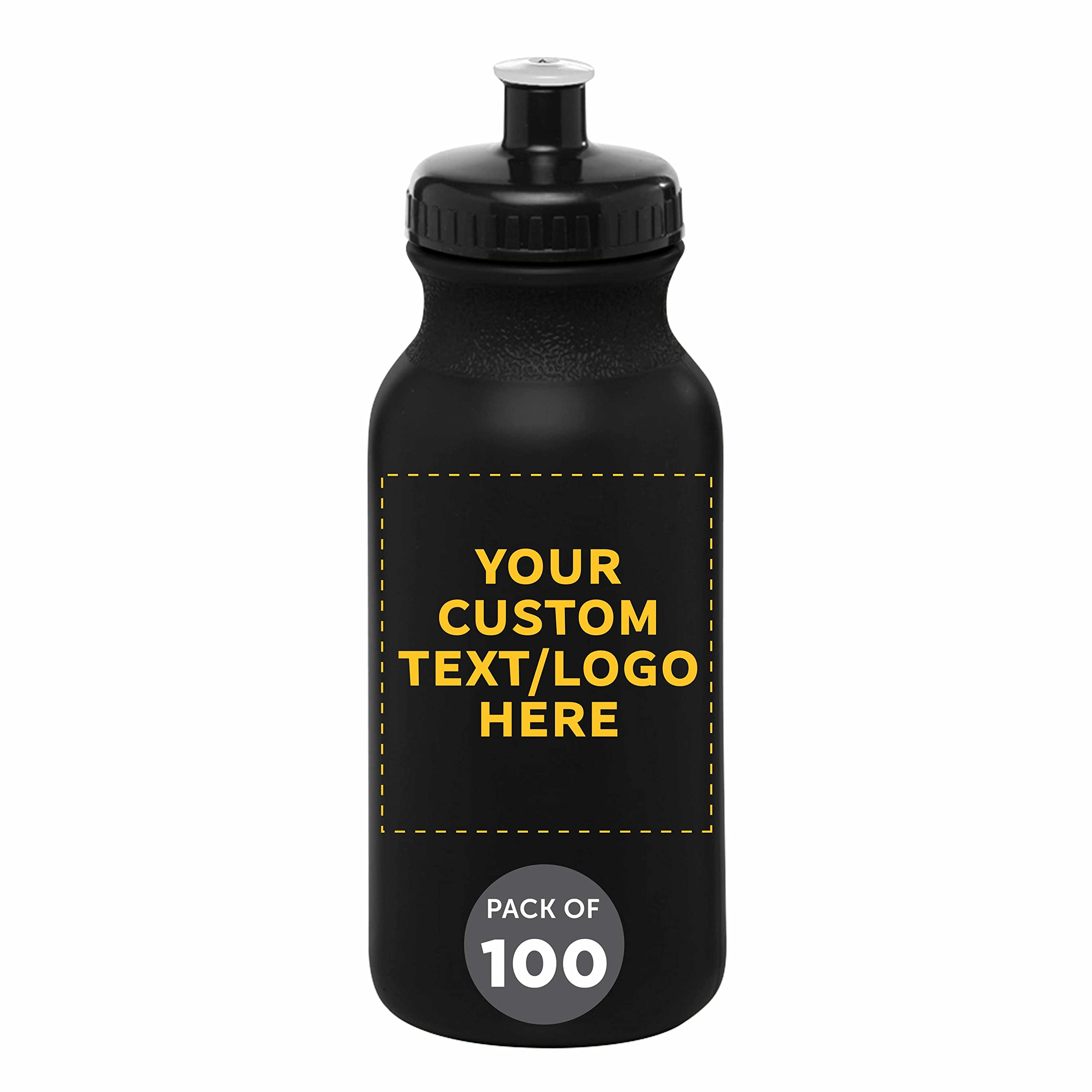 Custom 20 oz. Water Bottles with Push Cap - Bulk Pack of 100 - Personalized Hydration for Gym, Hiking, Camping & Outdoor Sports - Durable Black Water Bottles - Ideal for Team Events, Corporate Gifts & Sports Tournaments