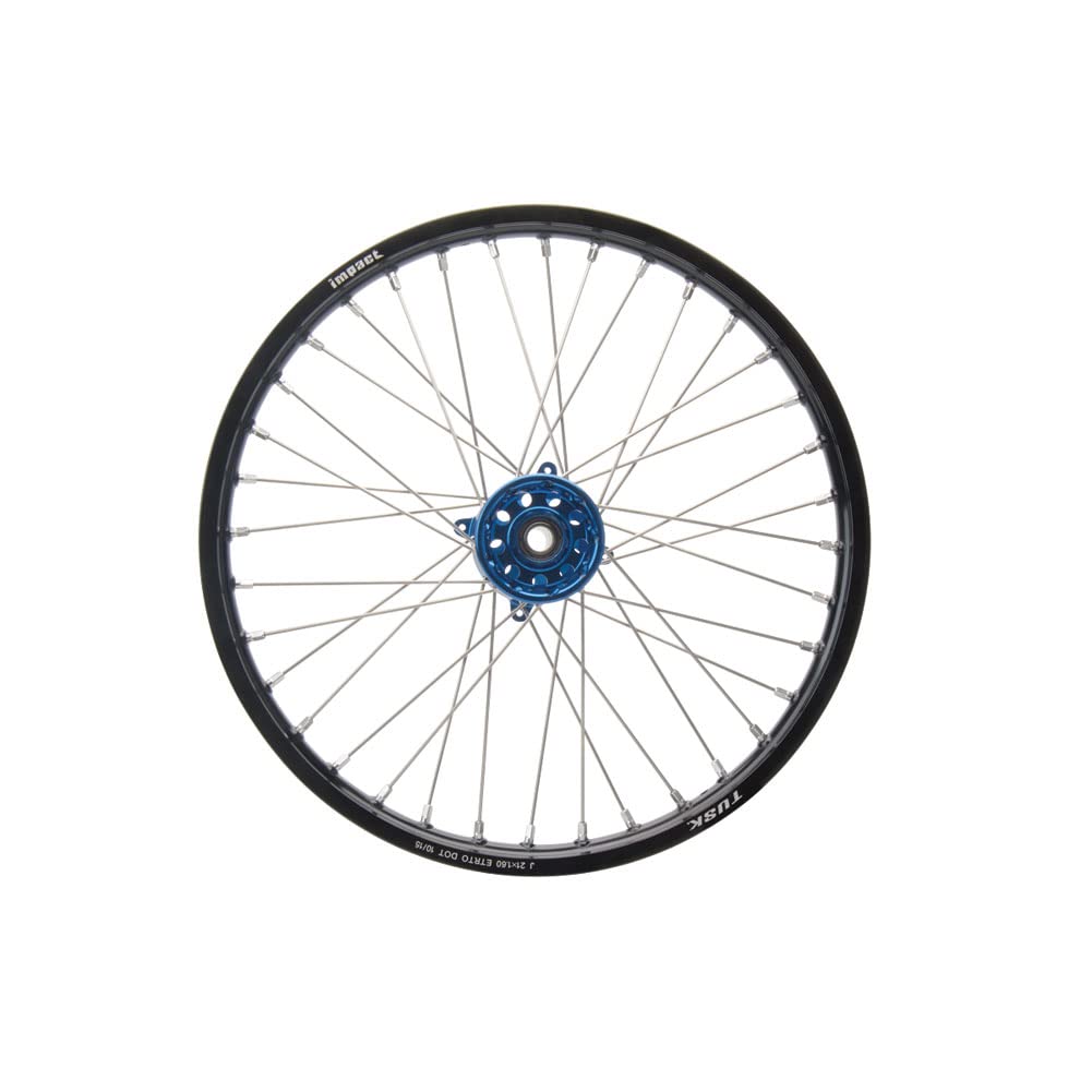 Tusk Impact Complete Front Wheel 21x1.60 - Black Rim, Silver Spokes, Blue Hub for GASGAS EX 250F (2021-2025) | Dirt Bike & Off-Road Motorcycle Replacement Part