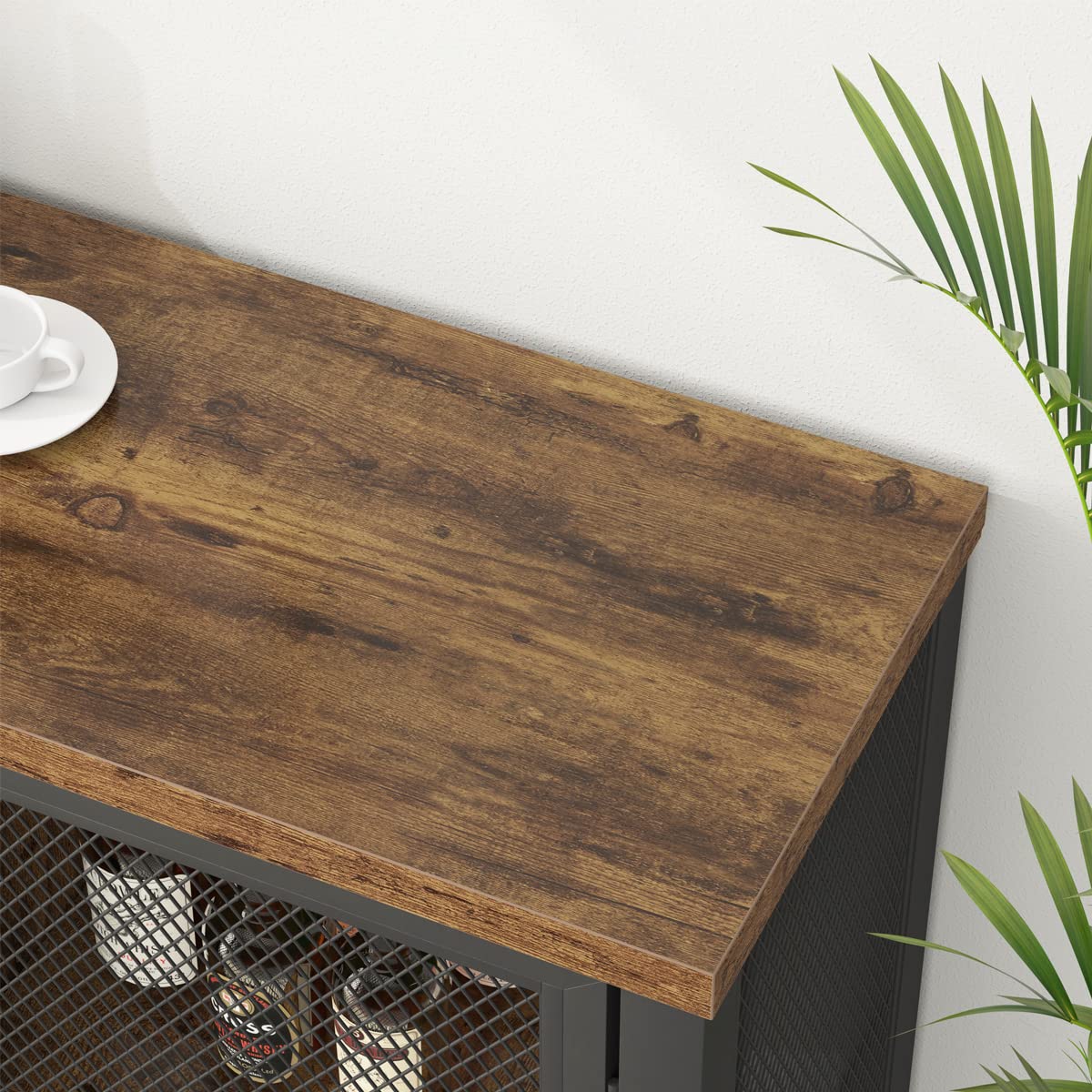 Industrial Coffee & Wine Bar Cabinet - 55 Inch Rustic Brown Wood Metal Sideboard Buffet for Liquor, Glasses & Storage | Perfect for Home Kitchen, Dining Room & Entertaining Guests