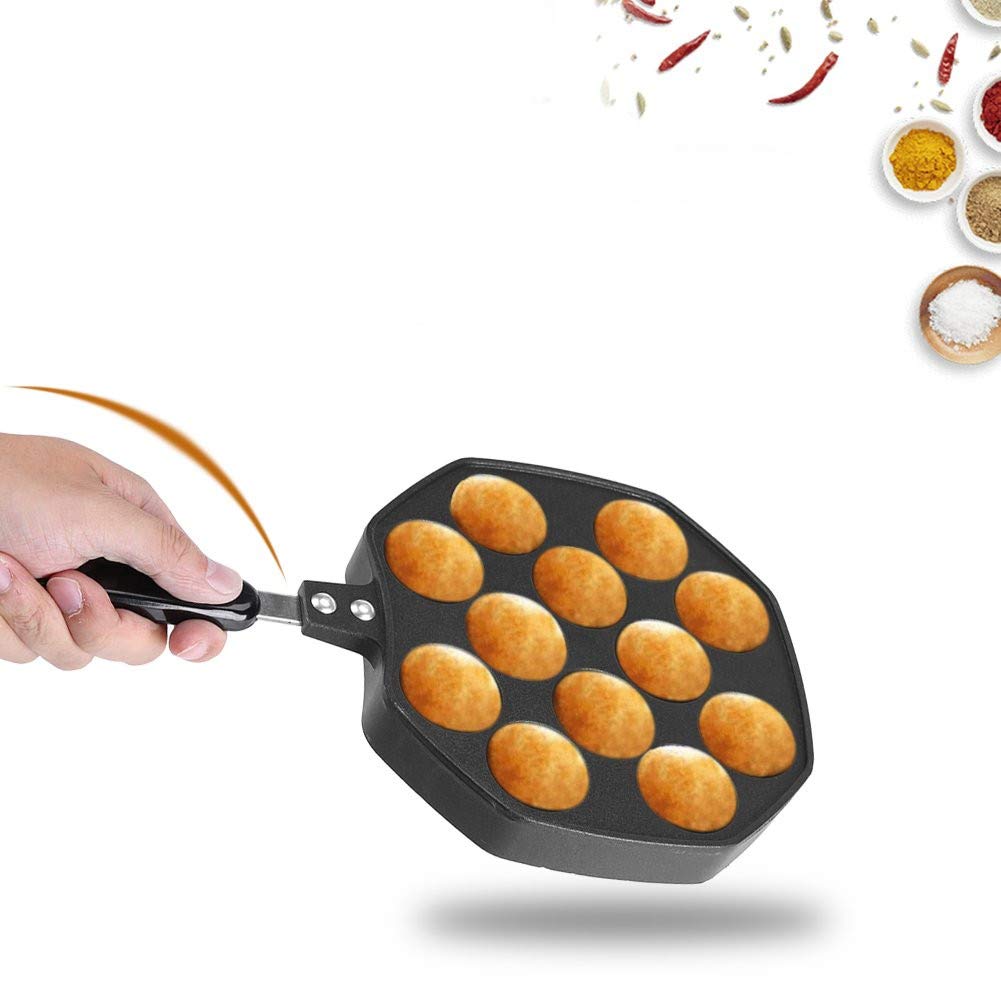 12-Hole Takoyaki Grill Pan - Non-Stick Aluminum Octopus Ball Maker for DIY Japanese Pancakes | Perfect for Home Kitchen, Party Snacks & Street Food Style Cooking | Black