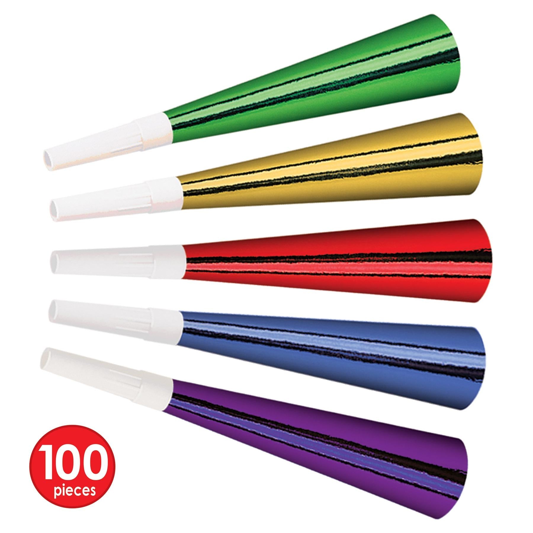 100 Pack Beistle Foil New Year's Party Horns - Colorful Blowout Noise Makers for New Year's Eve, Birthday Celebrations & Festive Events - Perfect for Countdown Parties & Holiday Gatherings